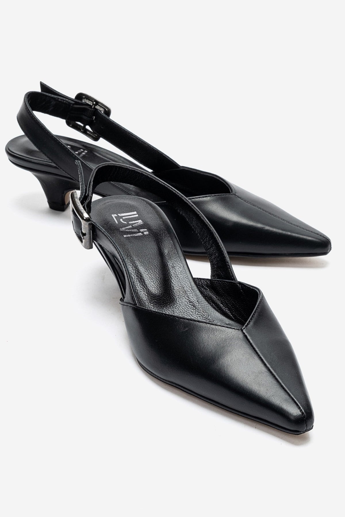 DIORIS - Black Genuine Leather Kitten Heel Pump (Women)