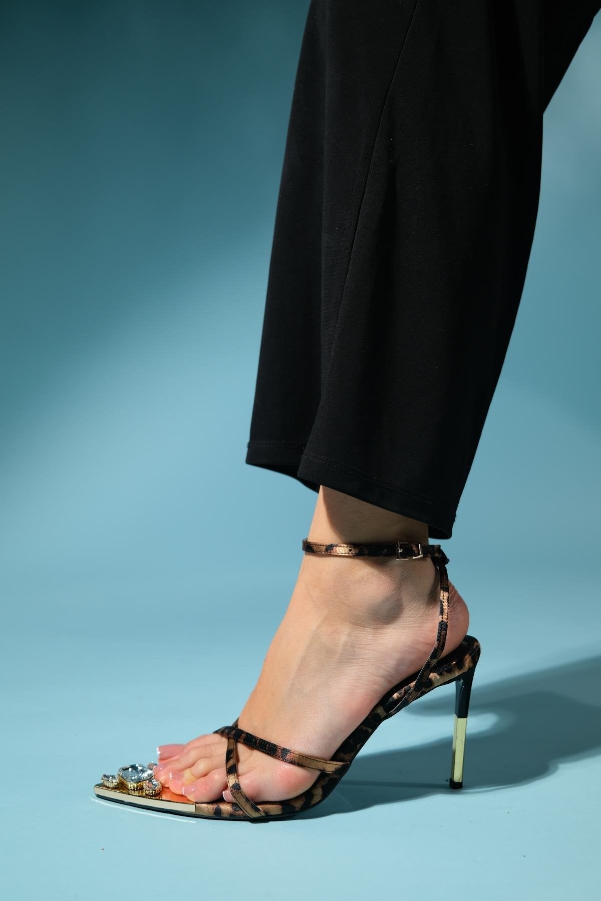 Melossa - Black Yellow Patterned Jeweled High Heel Shoe (Women)