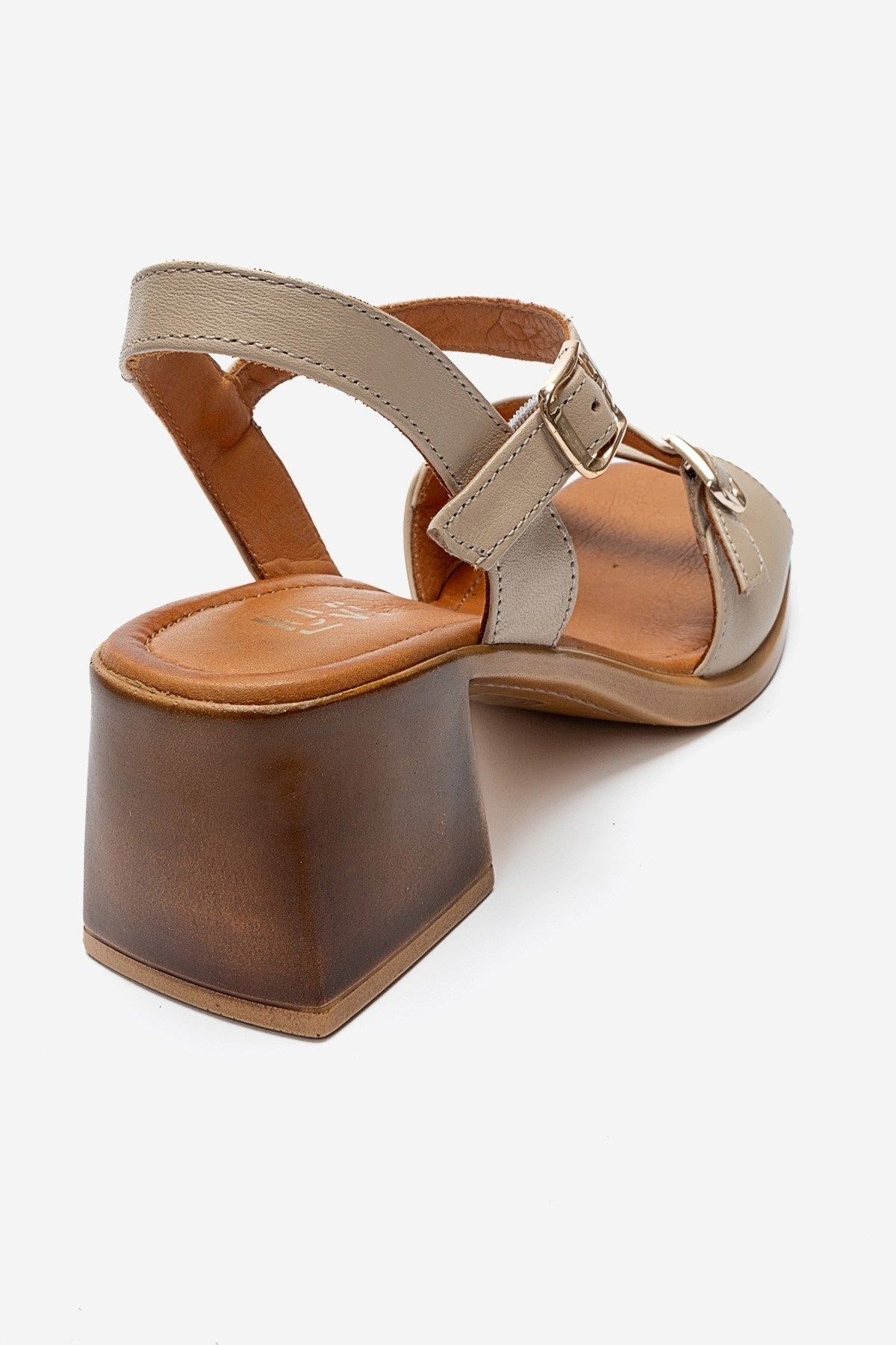 Yolen - Beige Genuine Leather Block Heel Sandal (Women)