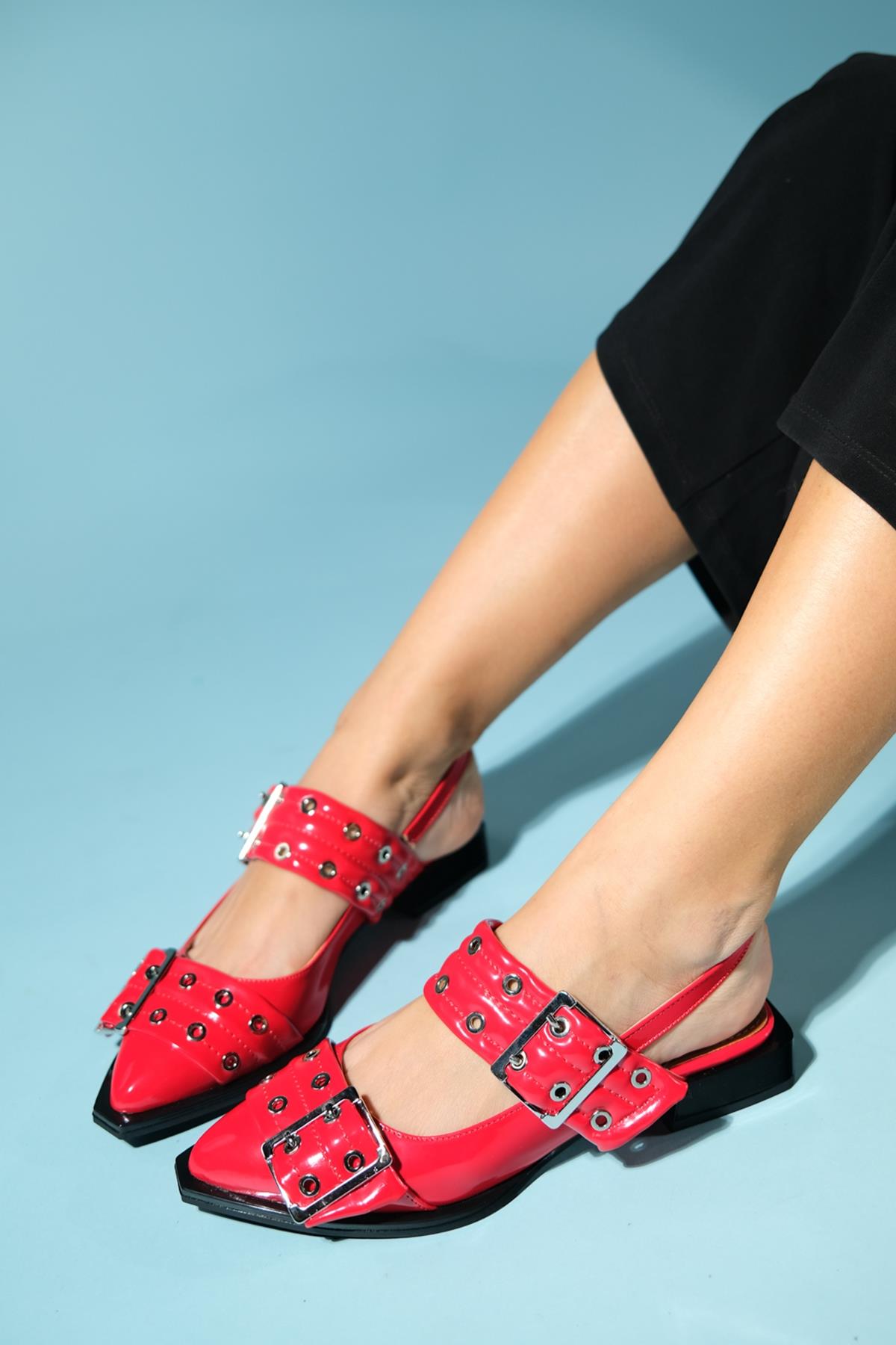 Paloma - Red Patent Silver Buckle Sandal (Women)