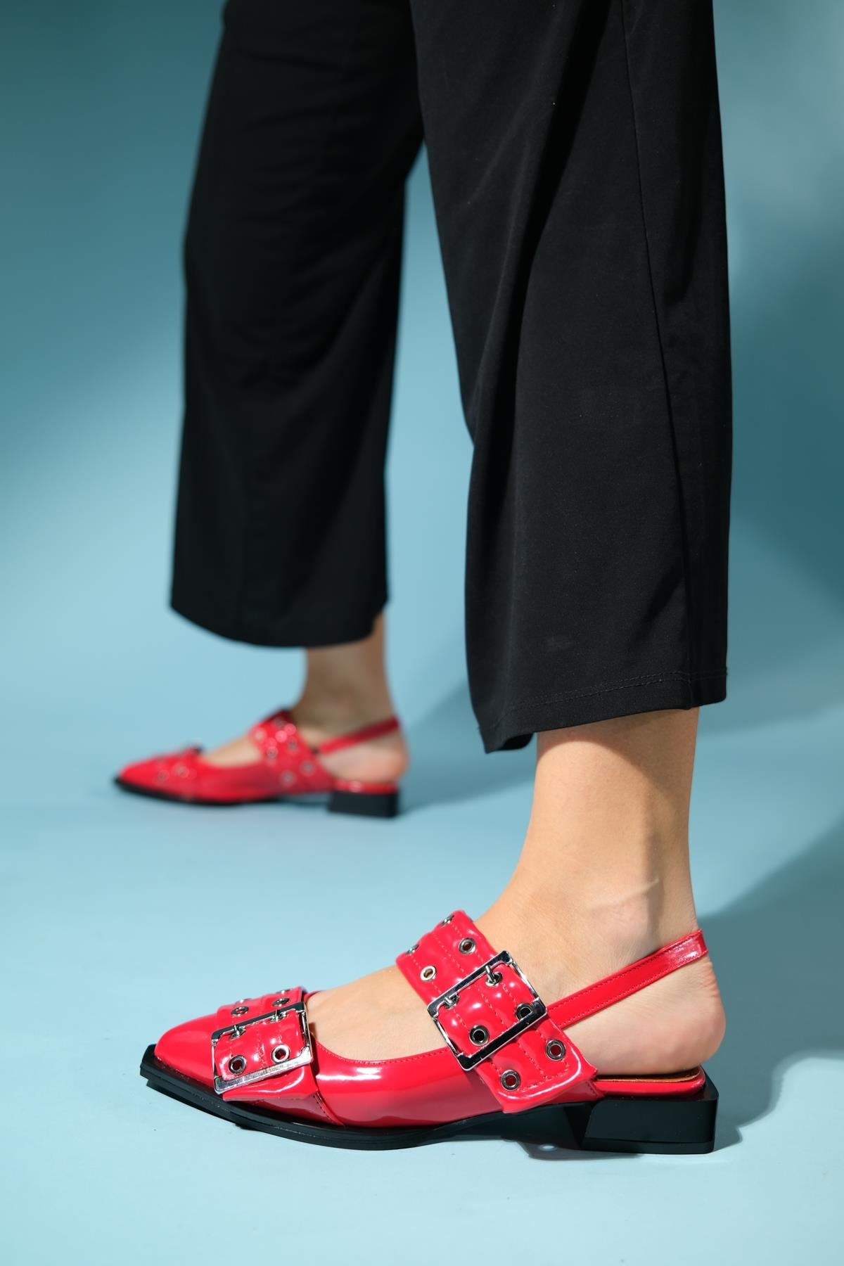 Paloma - Red Patent Silver Buckle Sandal (Women)