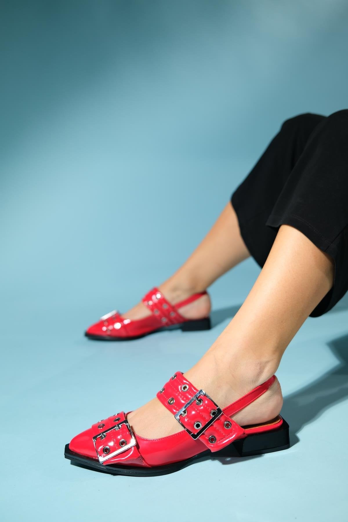 Paloma - Red Patent Silver Buckle Sandal (Women)