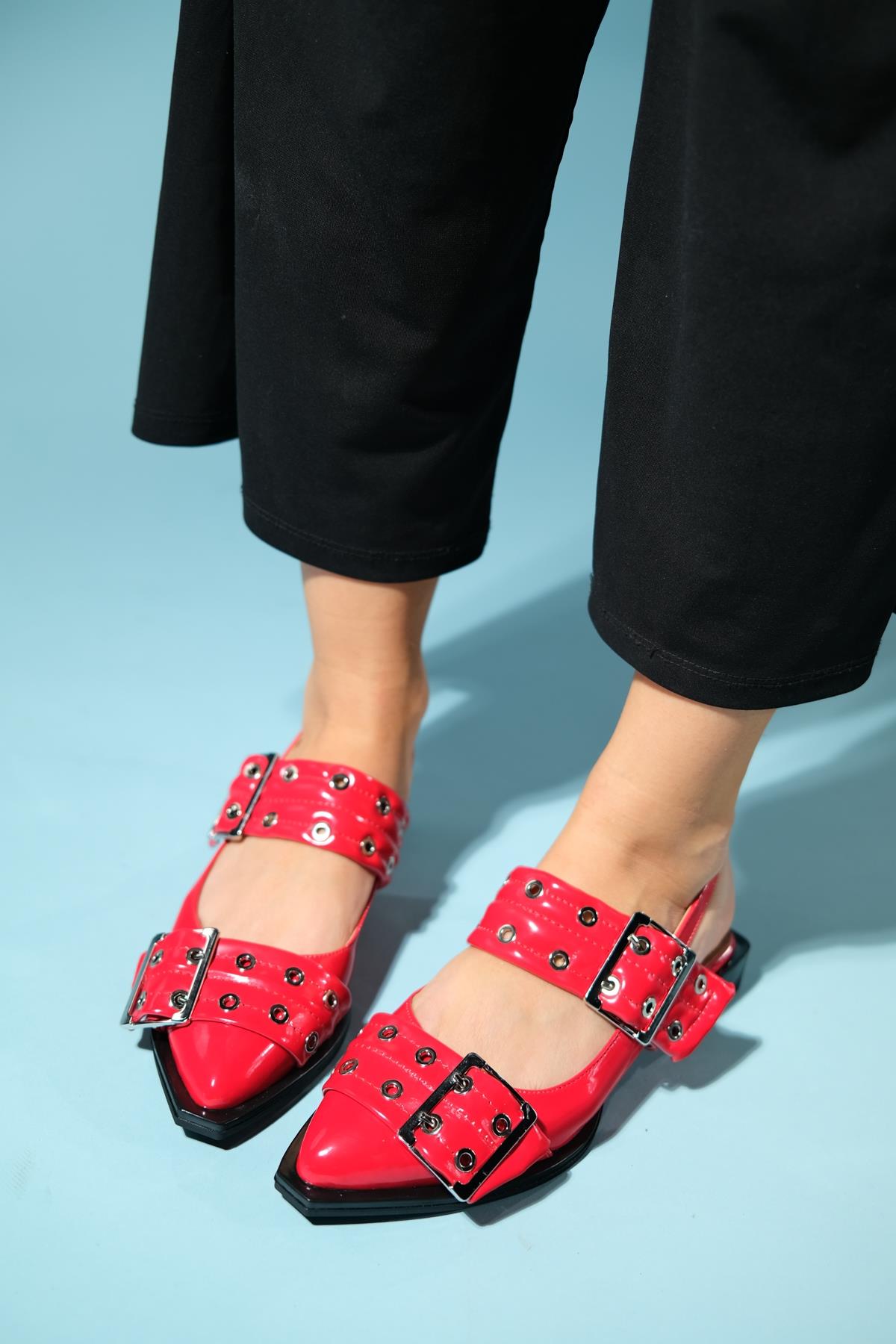 Paloma - Red Patent Silver Buckle Sandal (Women)