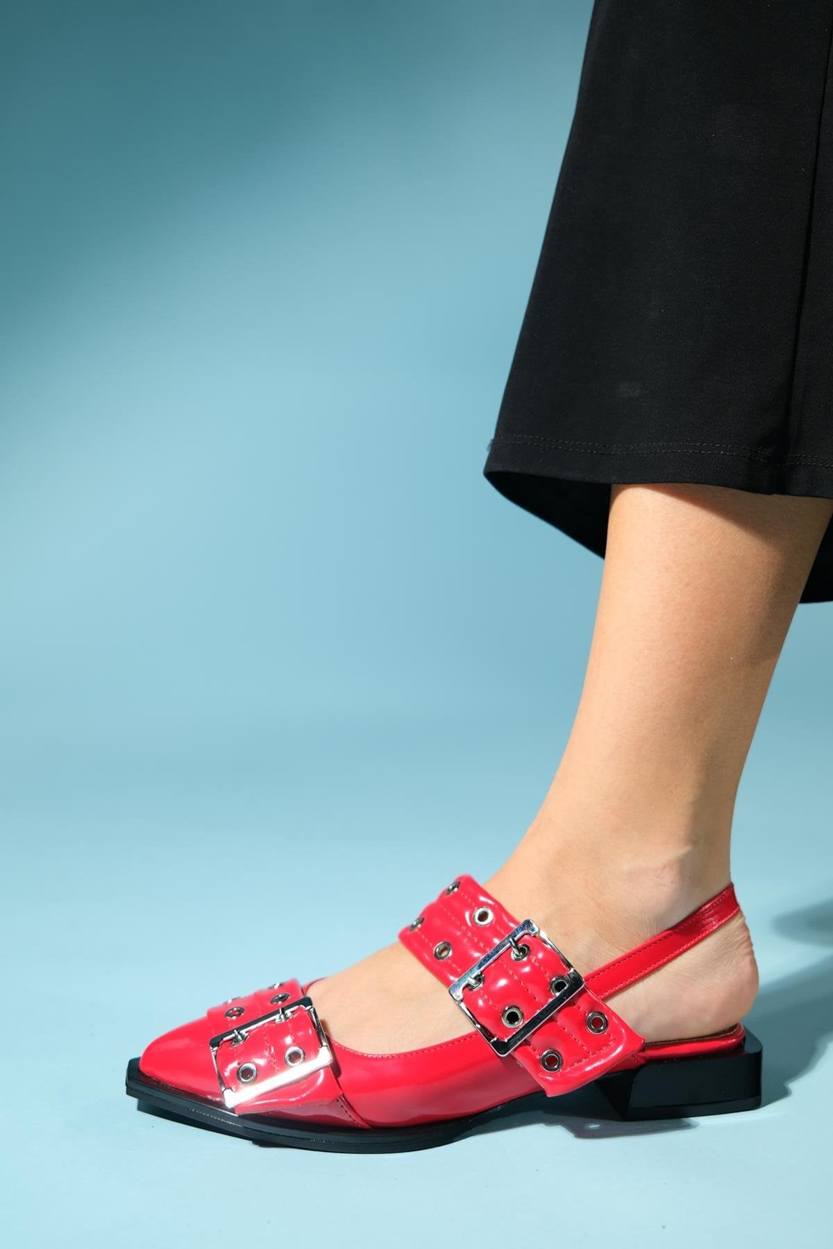 Paloma - Red Patent Silver Buckle Sandal (Women)
