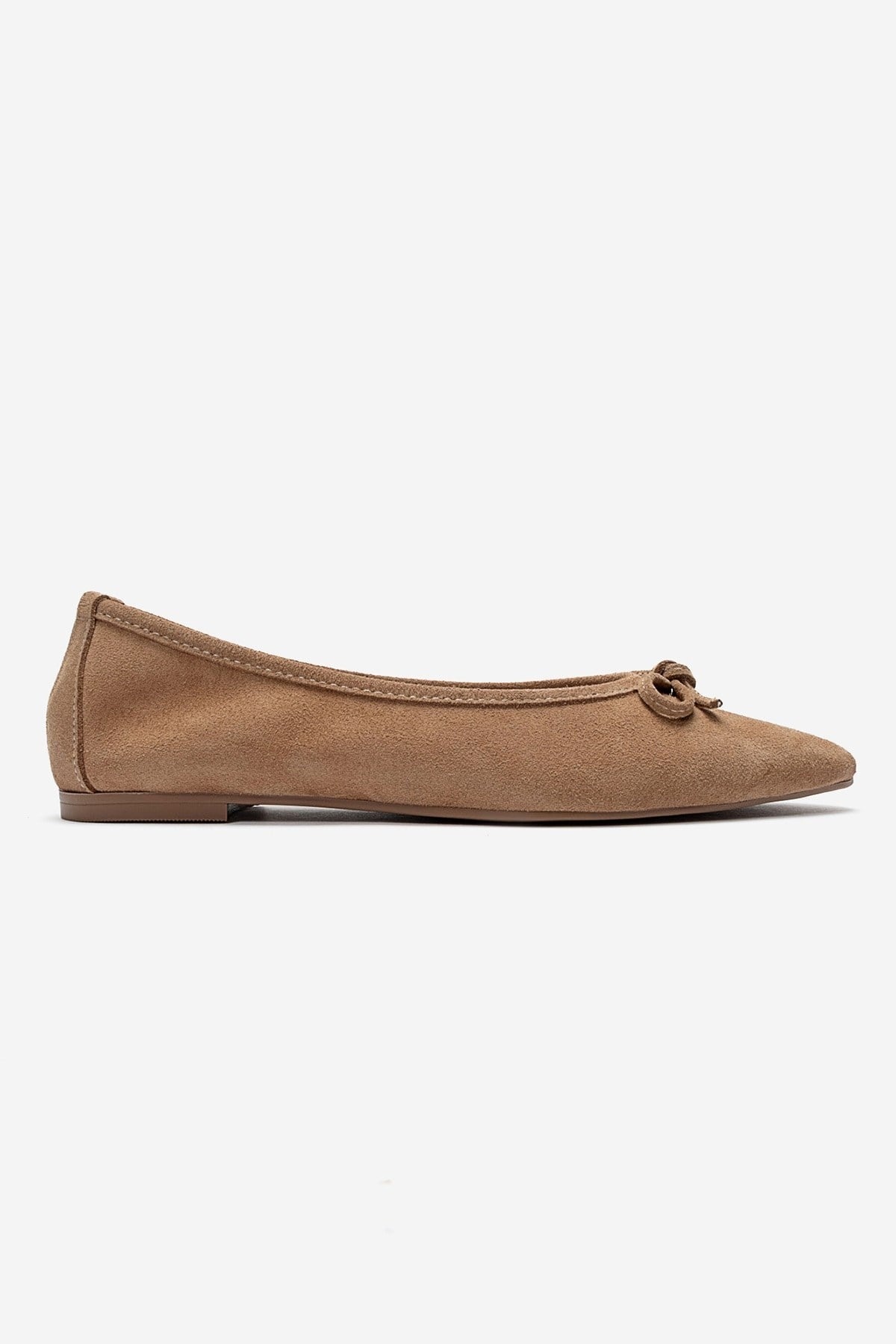 UMIEL - Taupe Genuine Leather Bow Ballet Flat (Women)