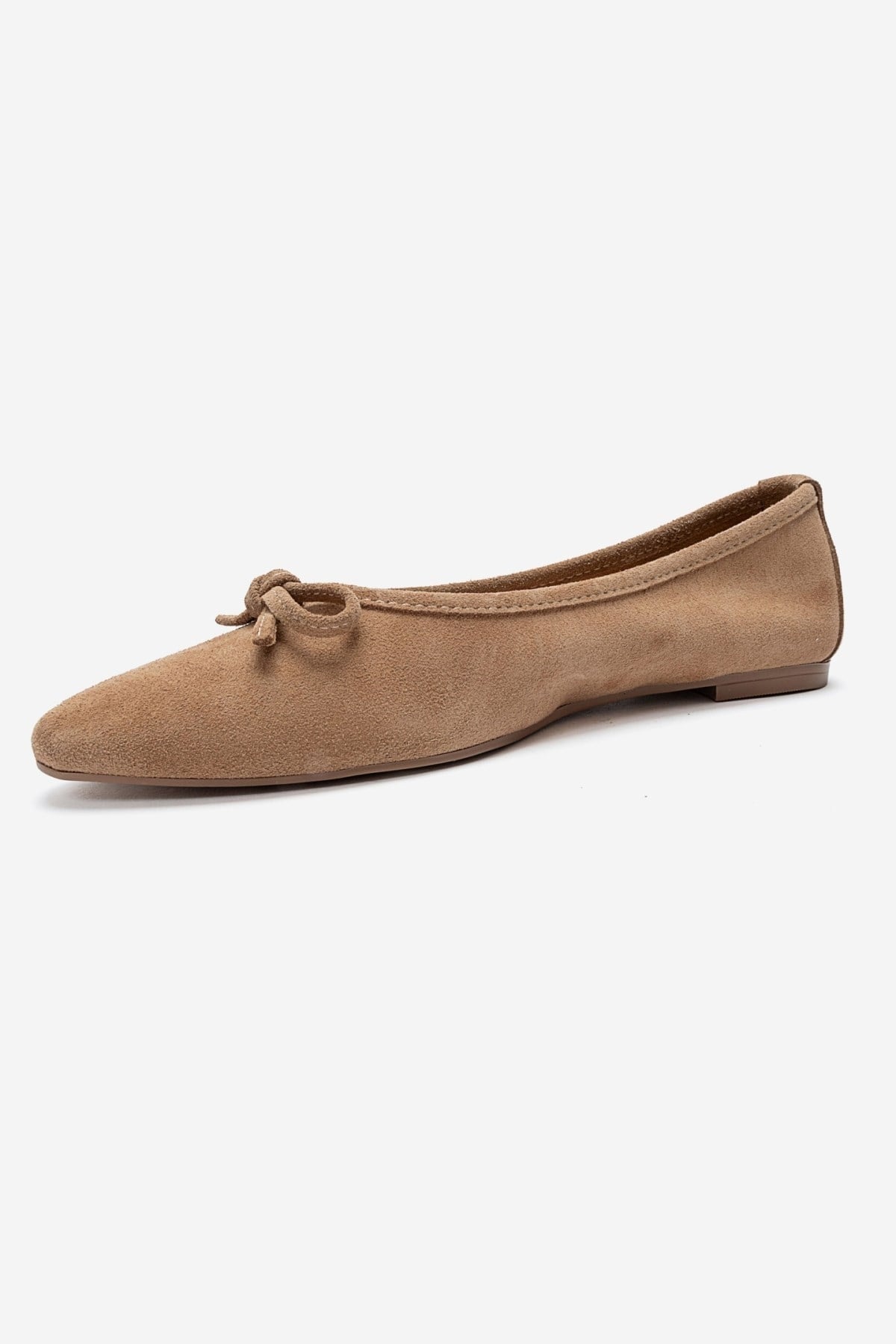 UMIEL - Taupe Genuine Leather Bow Ballet Flat (Women)