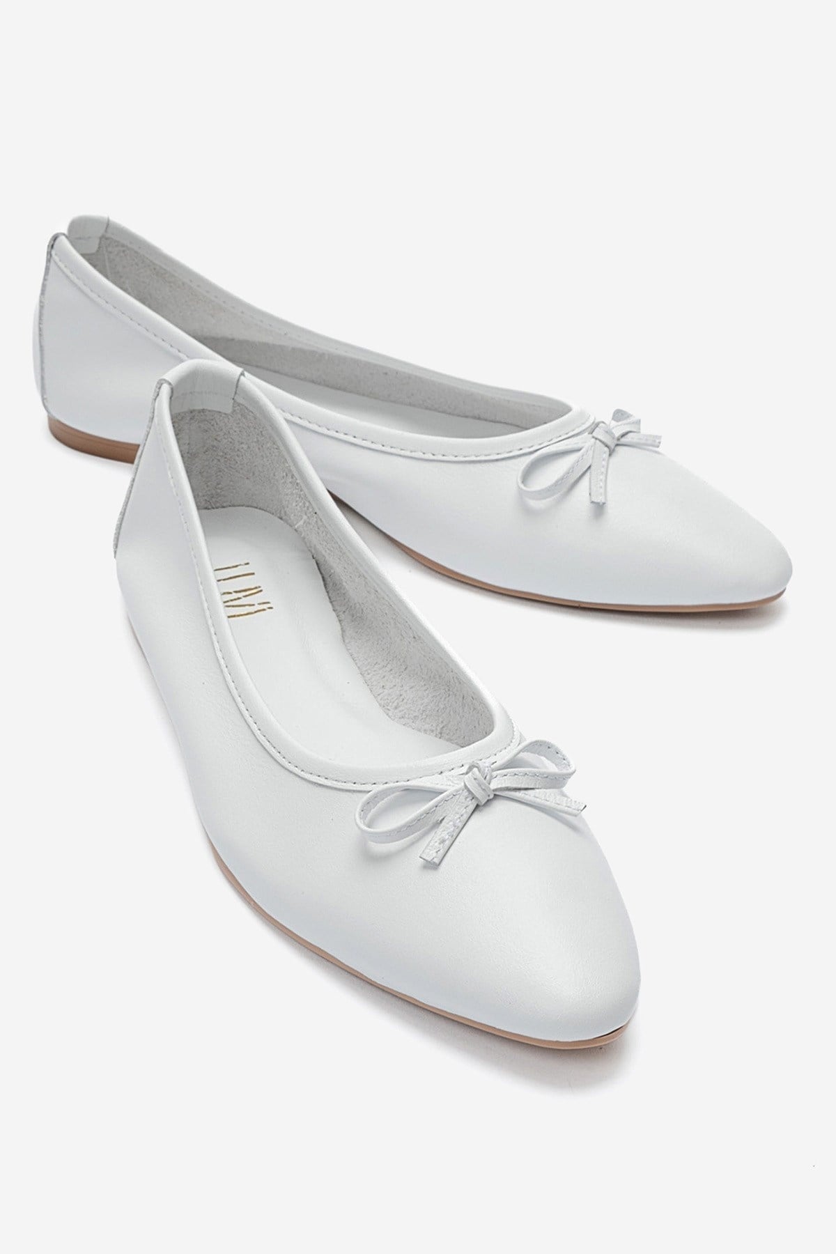 UMIEL - White Genuine Leather Bow Ballet Flat (Women)