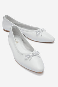 UMIEL - White Genuine Leather Bow Ballet Flat (Women)
