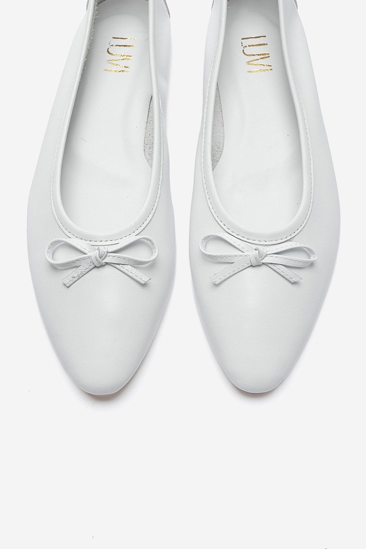 UMIEL - White Genuine Leather Bow Ballet Flat (Women)