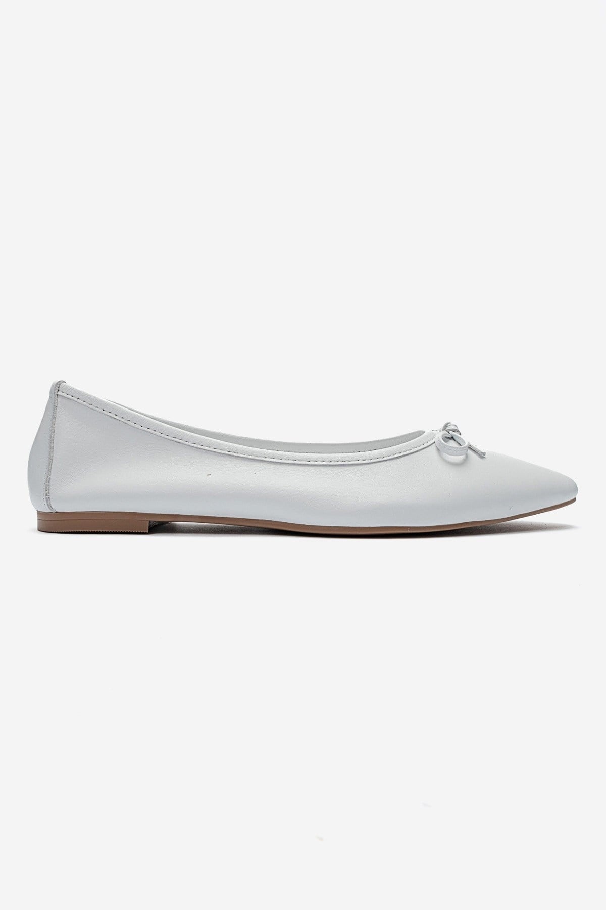 UMIEL - White Genuine Leather Bow Ballet Flat (Women)