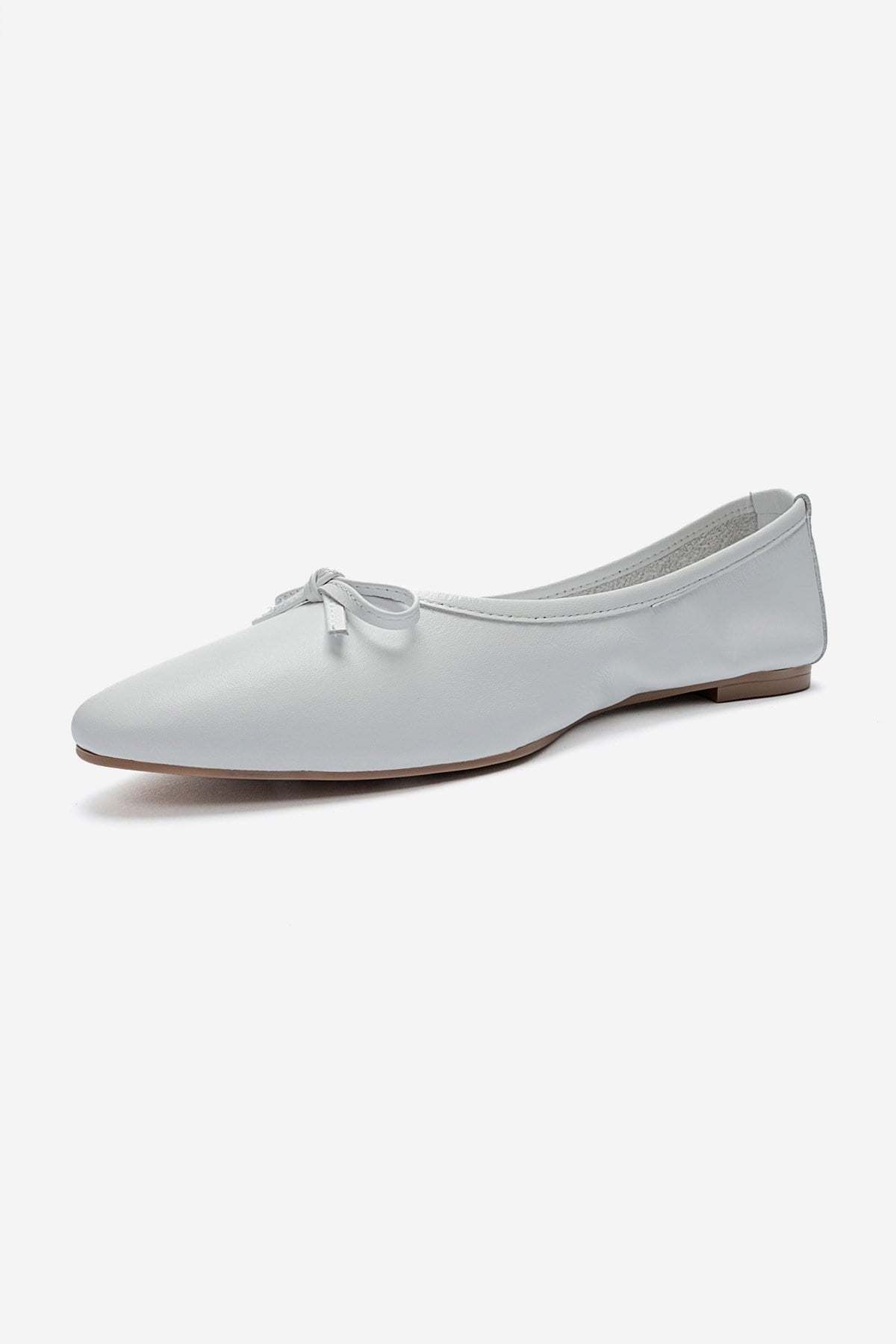 UMIEL - White Genuine Leather Bow Ballet Flat (Women)