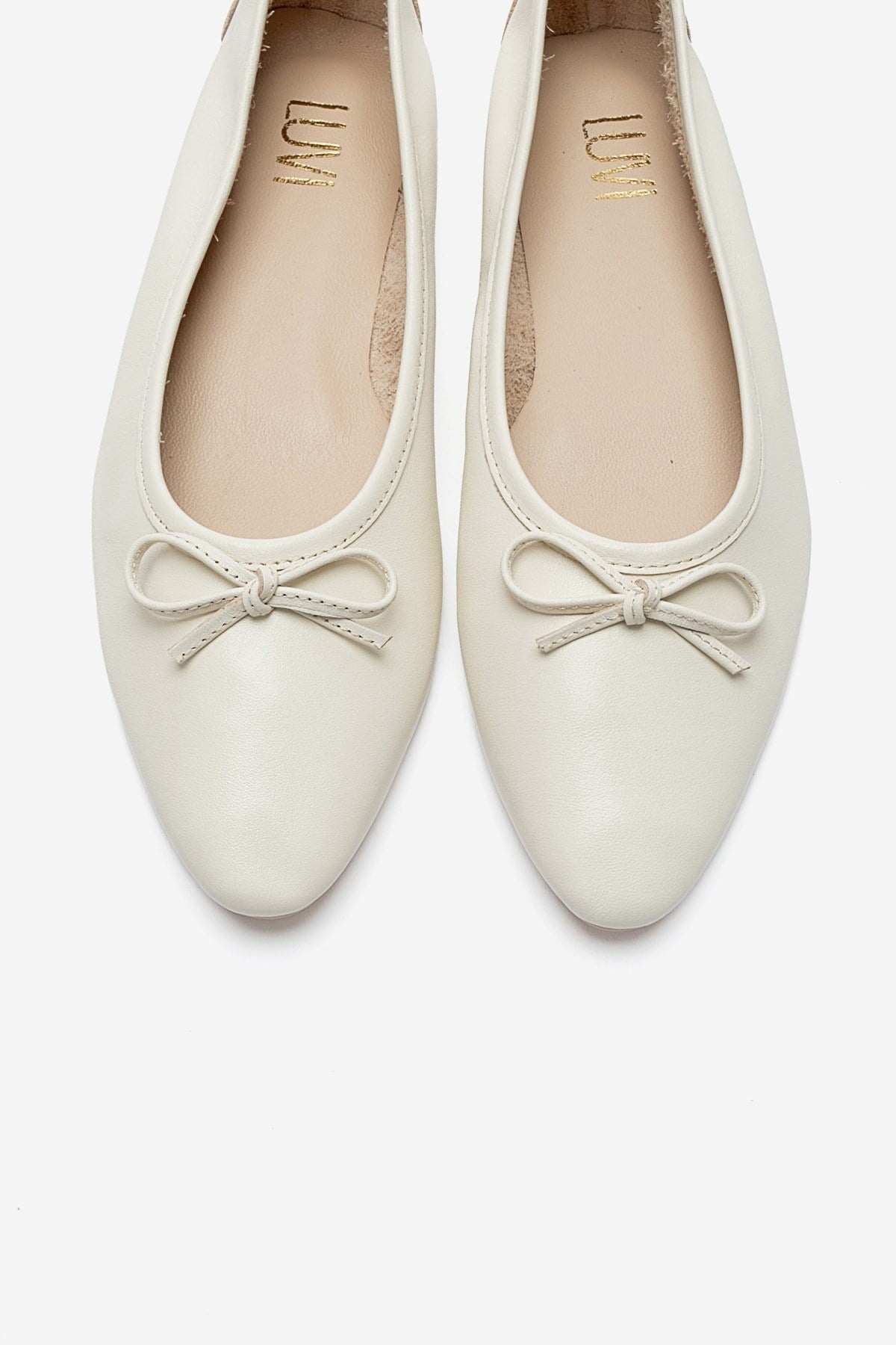 UMIEL - Off-White Genuine Leather Bow Ballet Flat (Women)