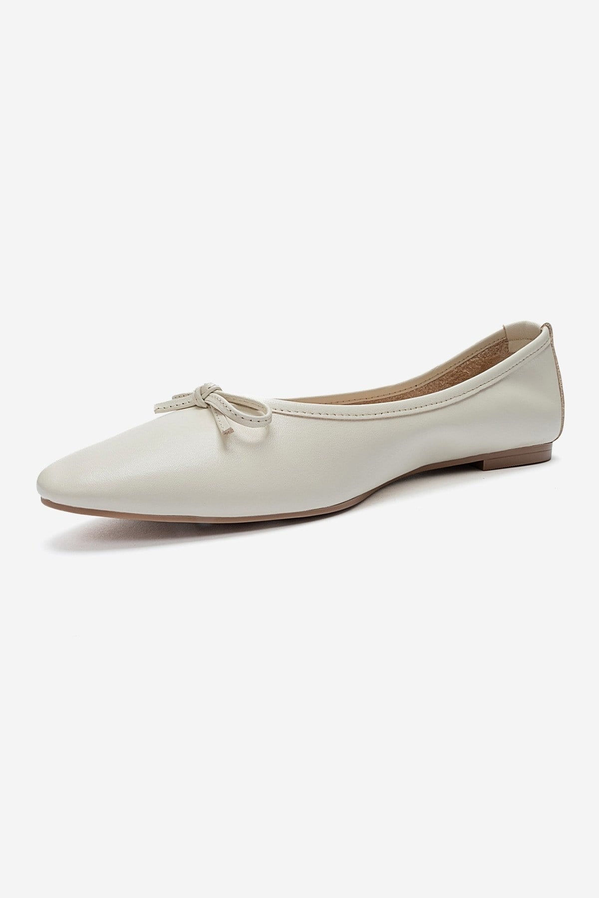 UMIEL - Off-White Genuine Leather Bow Ballet Flat (Women)