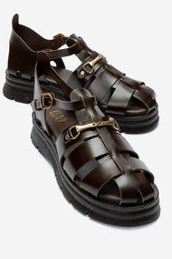 RIELA - Brown Genuine Leather Buckled Sandal (Women)