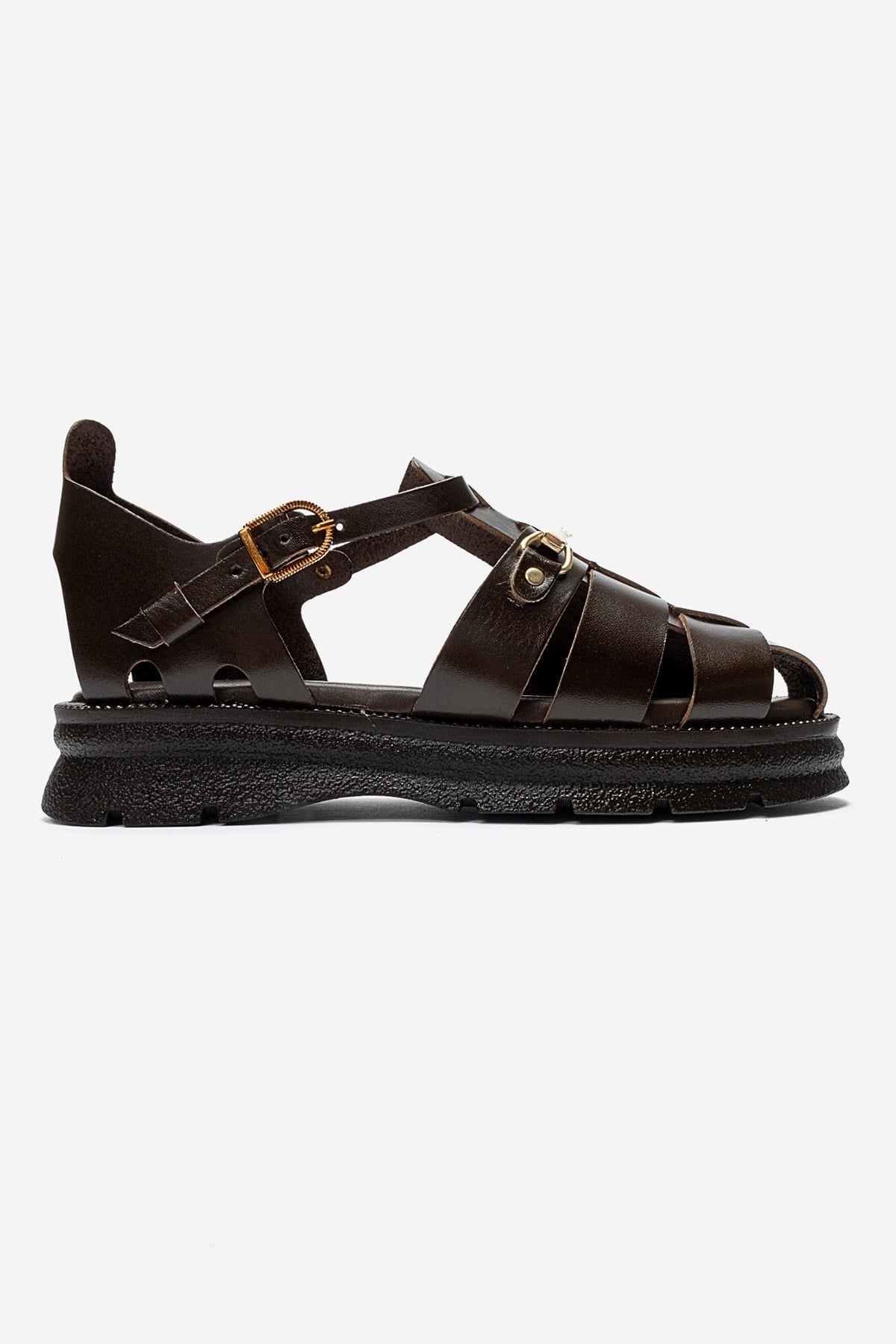 RIELA - Brown Genuine Leather Buckled Sandal (Women)