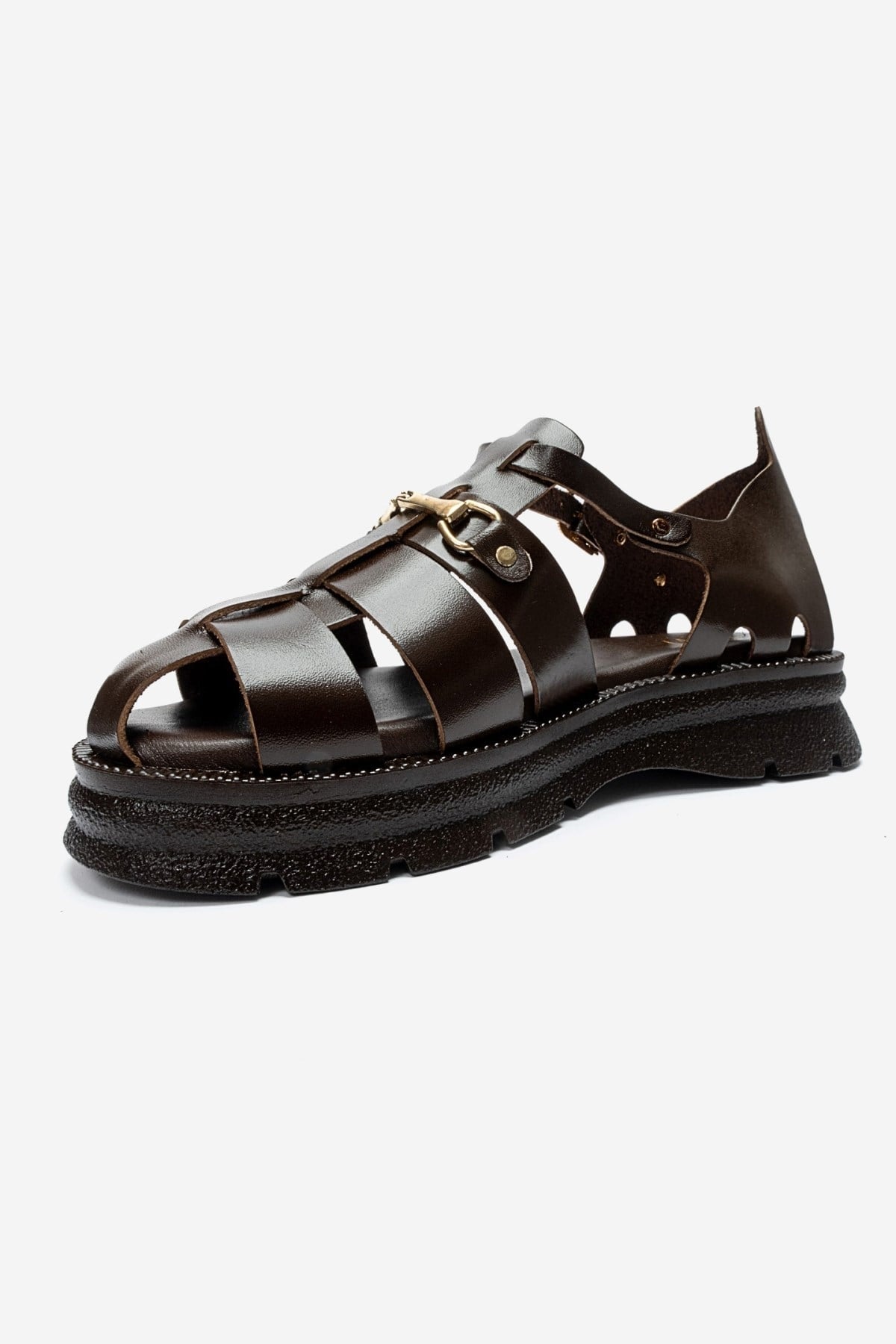 RIELA - Brown Genuine Leather Buckled Sandal (Women)