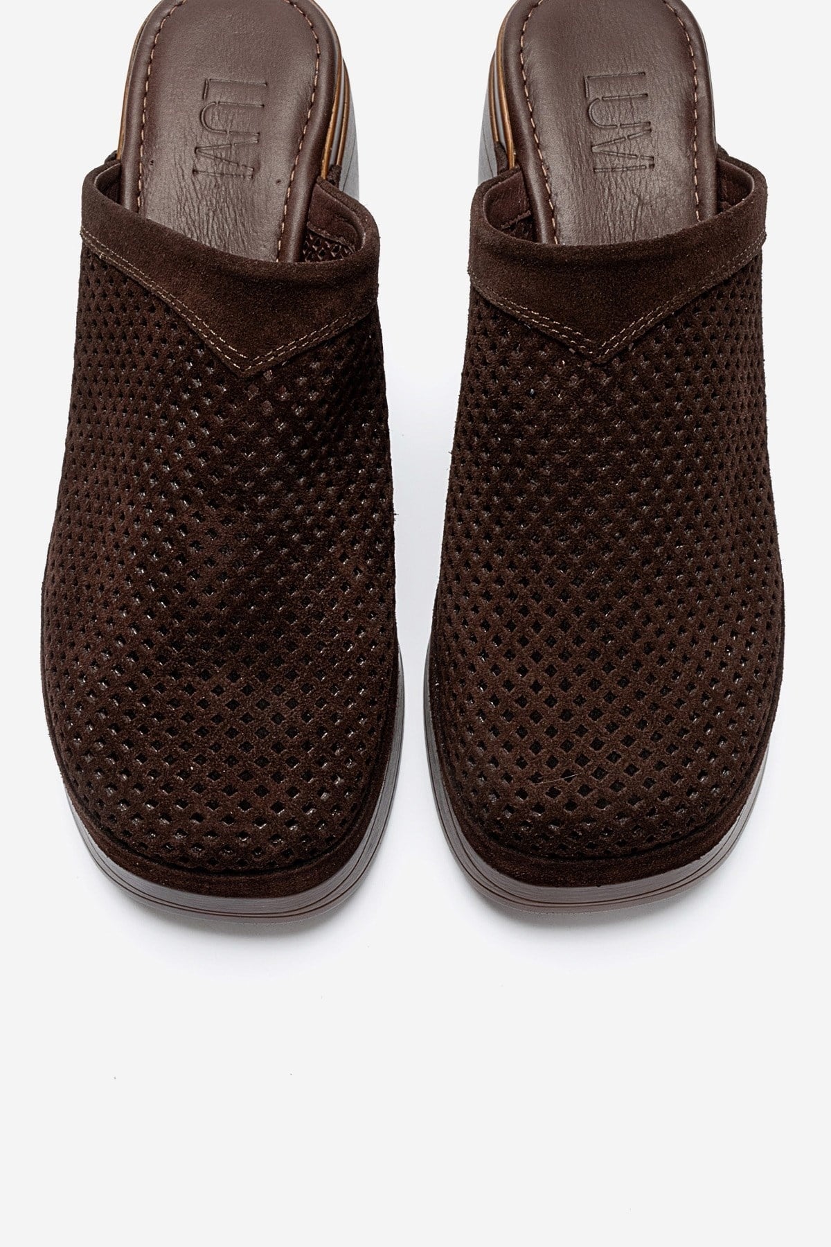 DEJAS - Brown Genuine Suede Leather Block Heel Slide (Women)