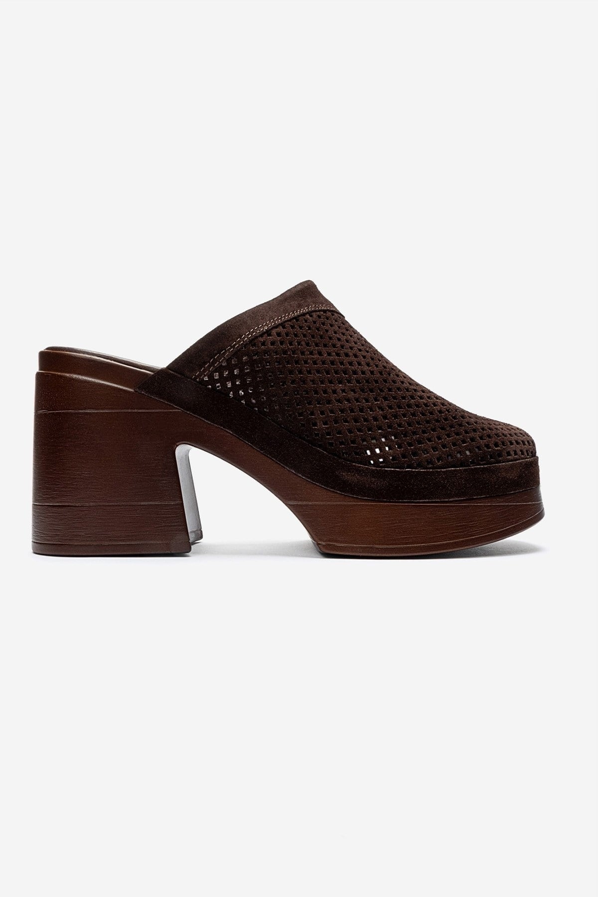 DEJAS - Brown Genuine Suede Leather Block Heel Slide (Women)