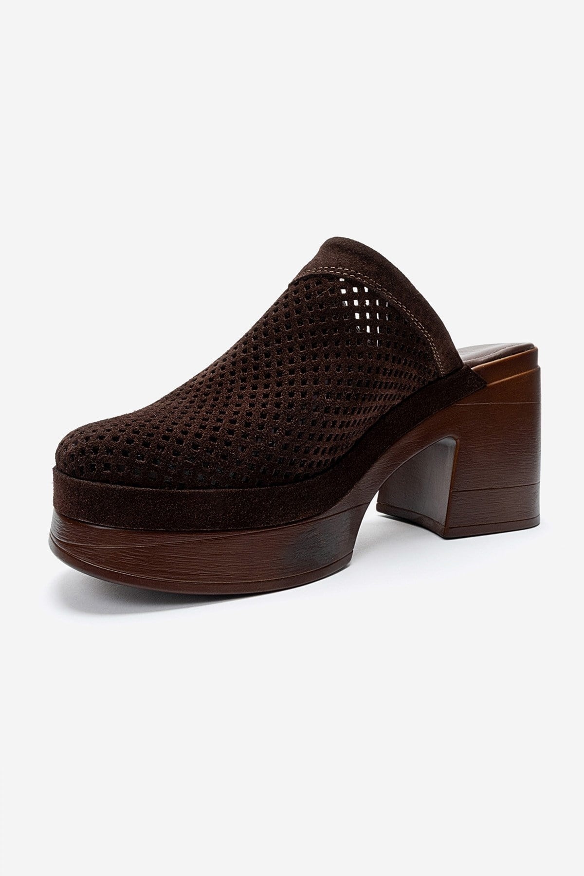DEJAS - Brown Genuine Suede Leather Block Heel Slide (Women)