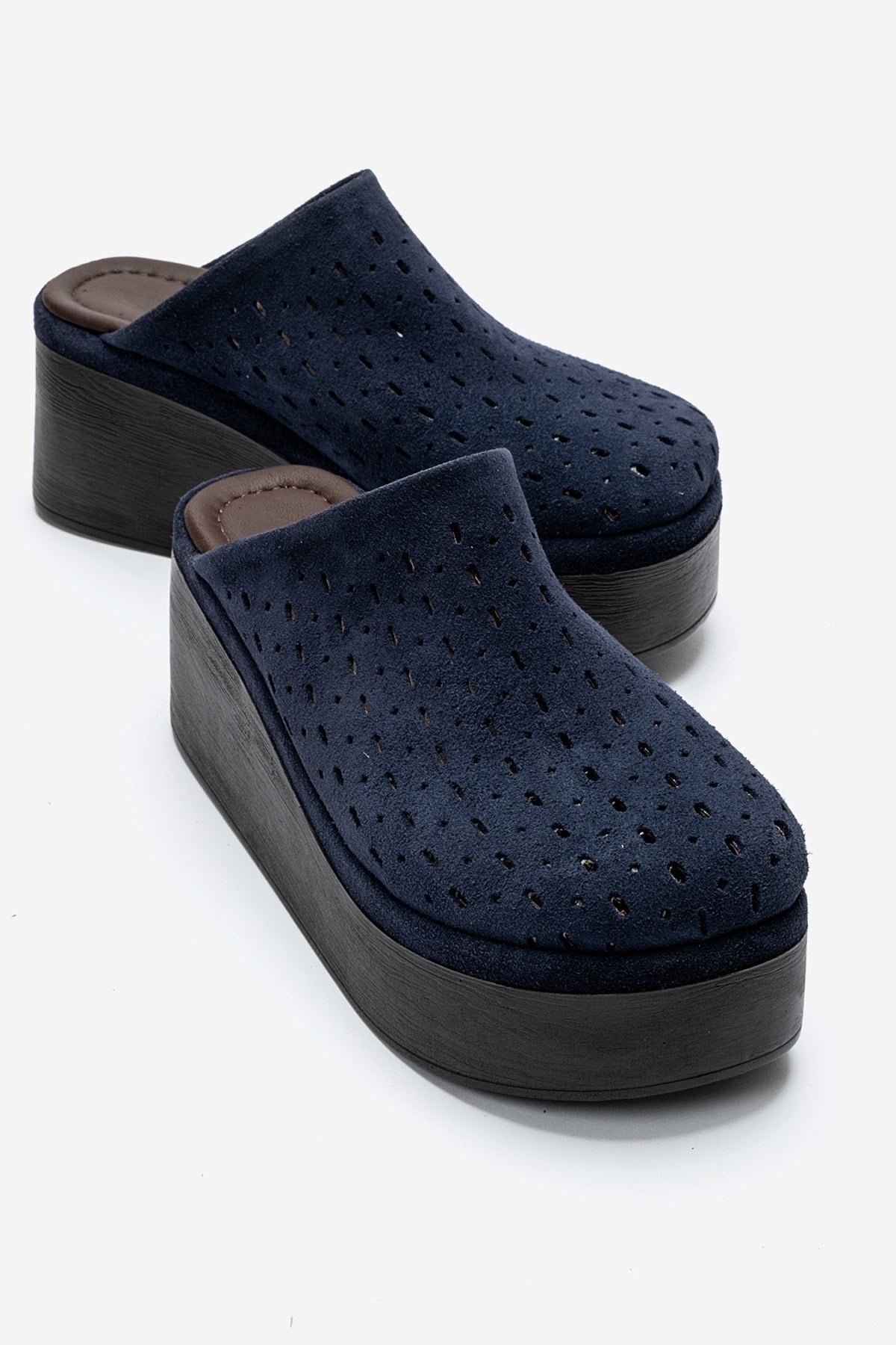Lune - Navy Genuine Leather Platform Mule (Women)