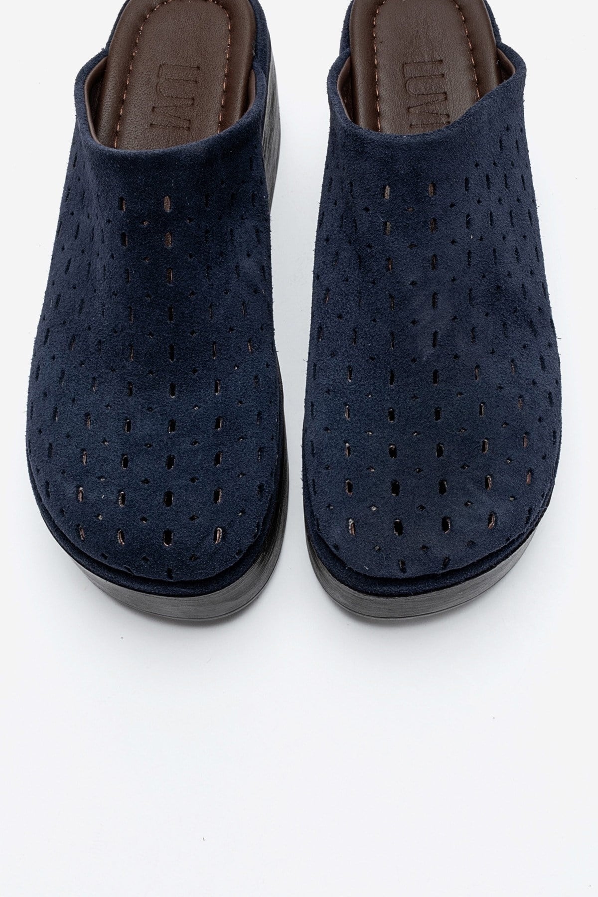 Lune - Navy Genuine Leather Platform Mule (Women)