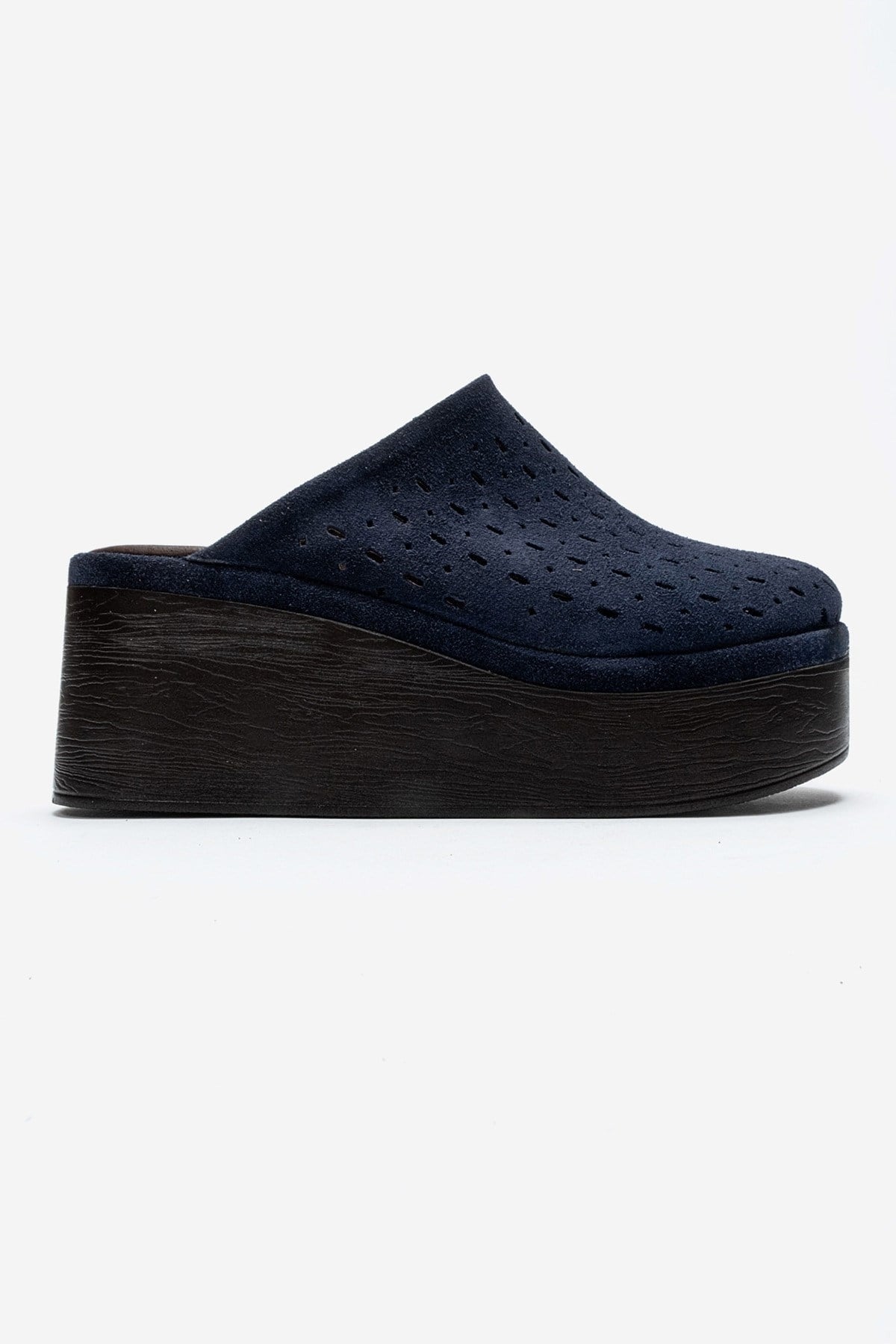 Lune - Navy Genuine Leather Platform Mule (Women)