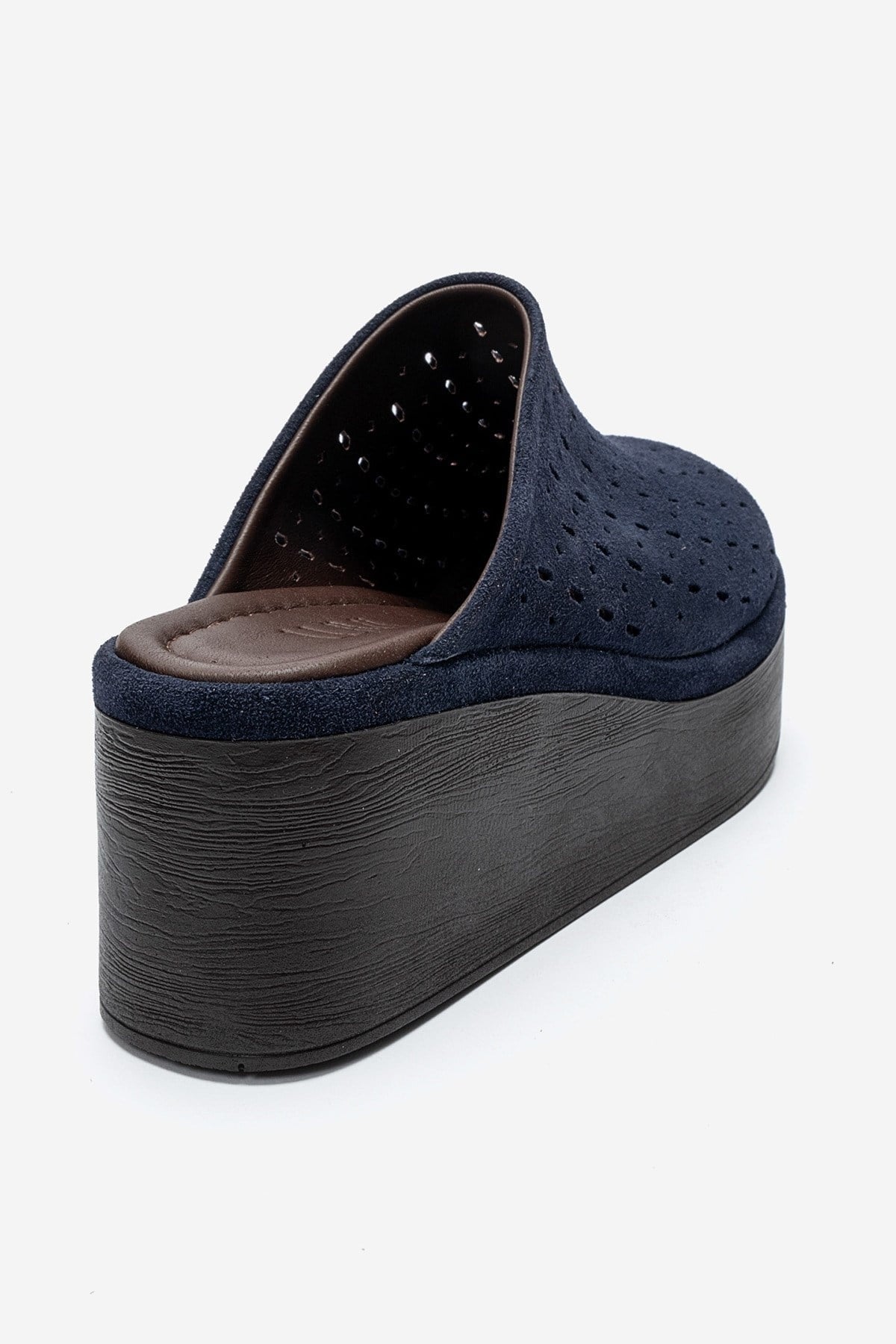Lune - Navy Genuine Leather Platform Mule (Women)