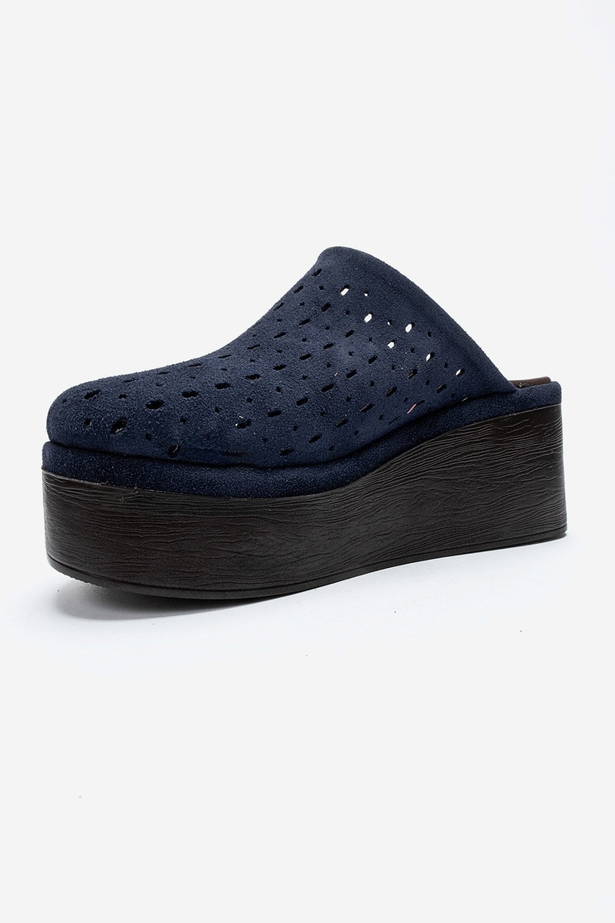 Lune - Navy Genuine Leather Platform Mule (Women)
