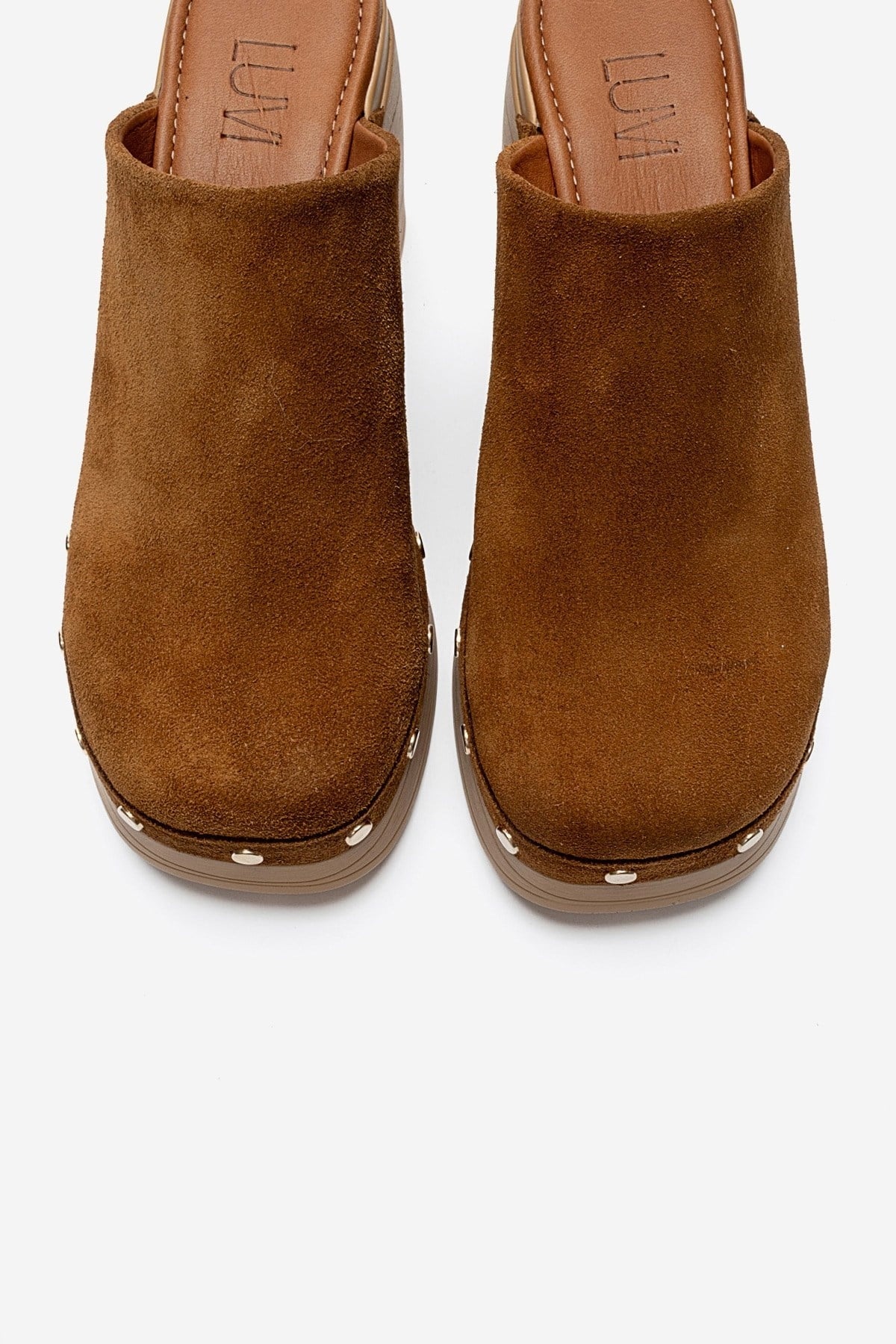 BELLUNE - Camel Genuine Leather Platform Block Heel Mule (Women)