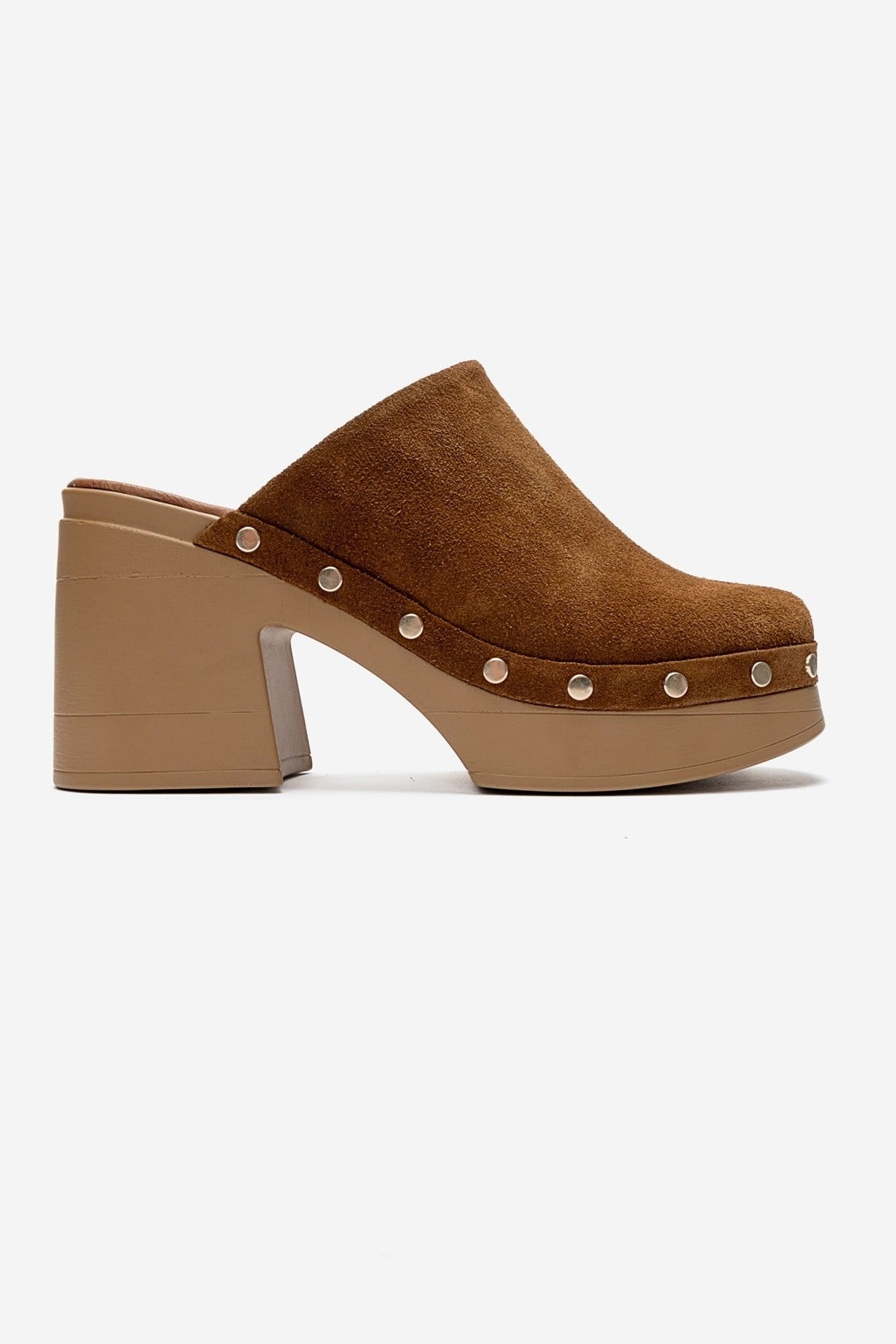 BELLUNE - Camel Genuine Leather Platform Block Heel Mule (Women)