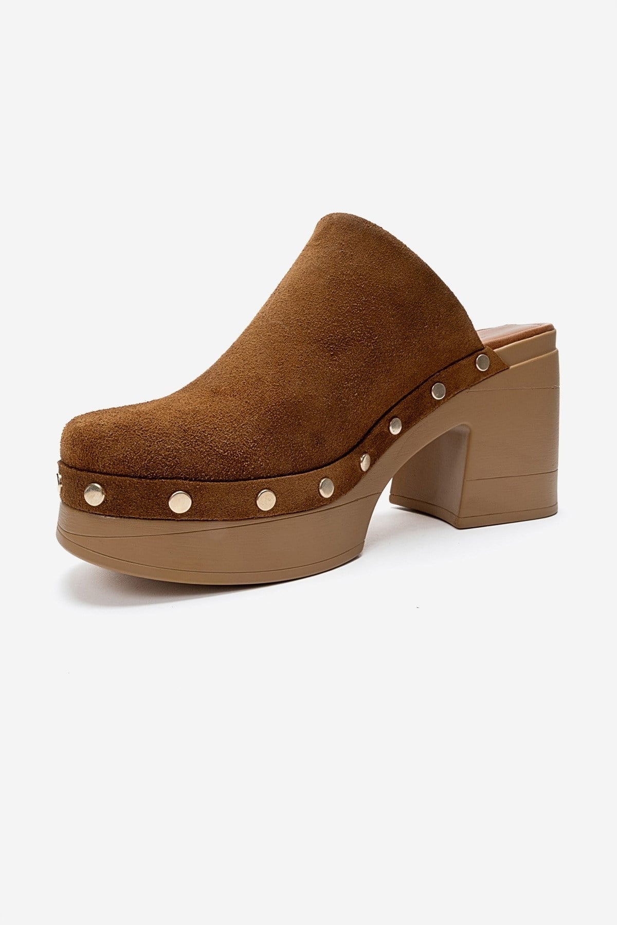 BELLUNE - Camel Genuine Leather Platform Block Heel Mule (Women)