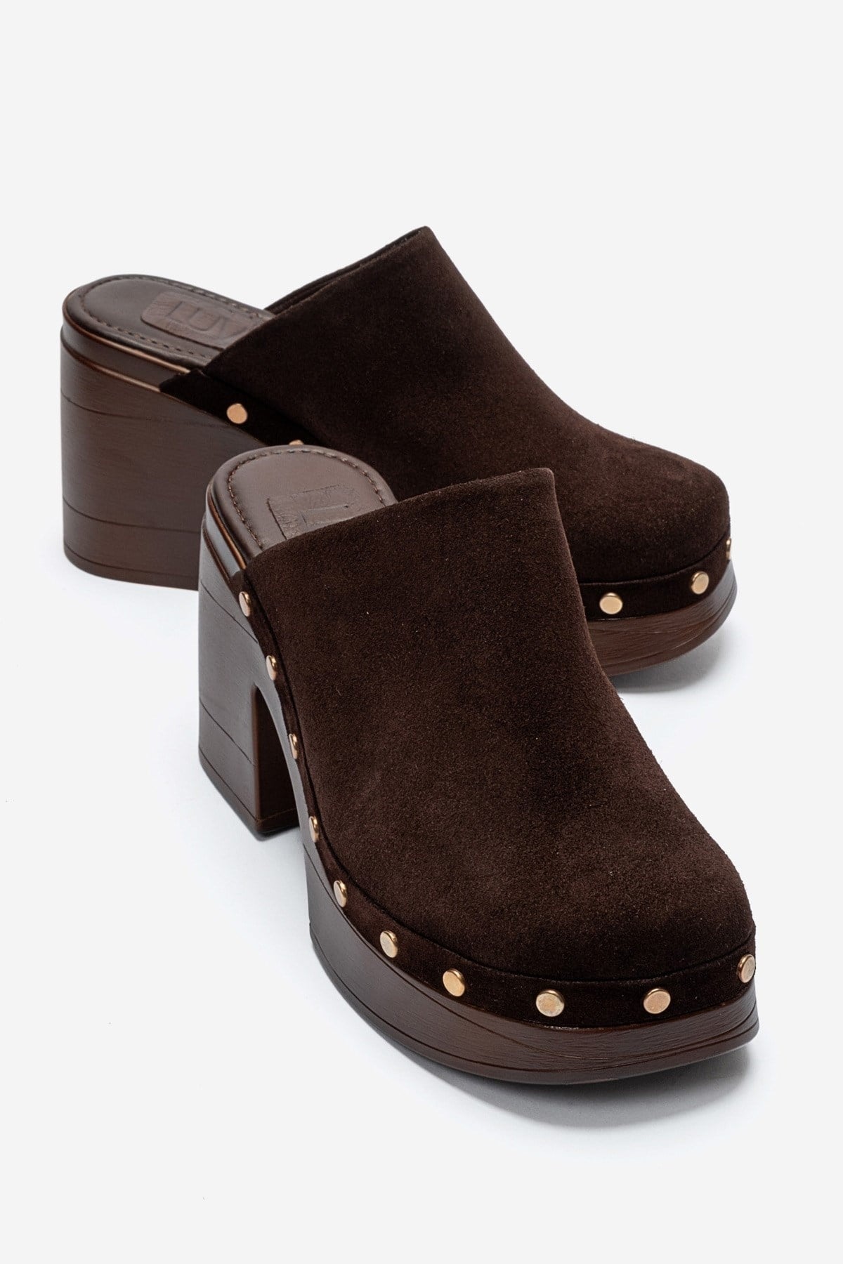 BELLUNE - Brown Genuine Leather Platform Block Heel Mule (Women)