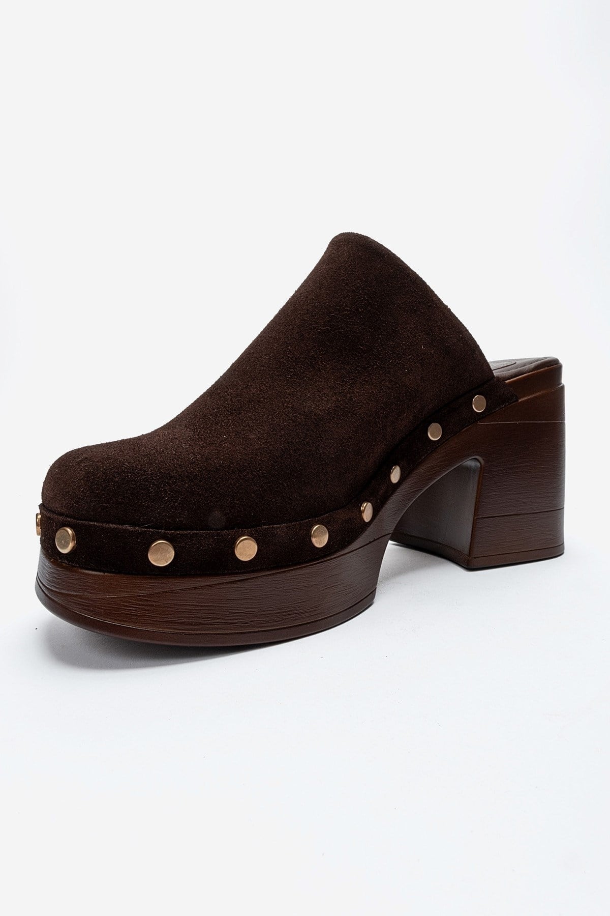 BELLUNE - Brown Genuine Leather Platform Block Heel Mule (Women)