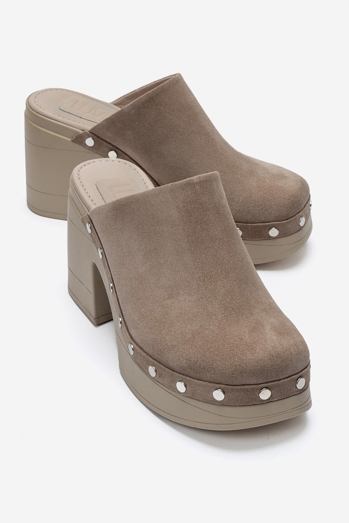BELLUNE - Taupe Genuine Leather Platform Block Heel Mule (Women)