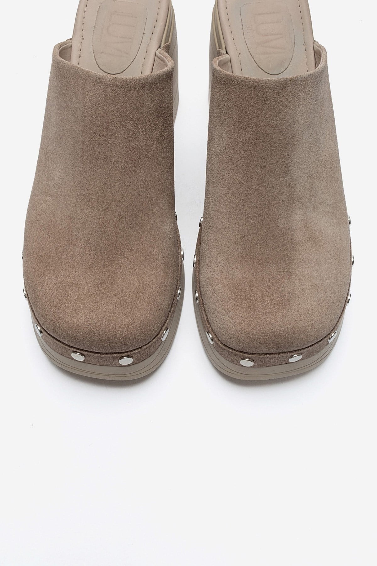 BELLUNE - Taupe Genuine Leather Platform Block Heel Mule (Women)