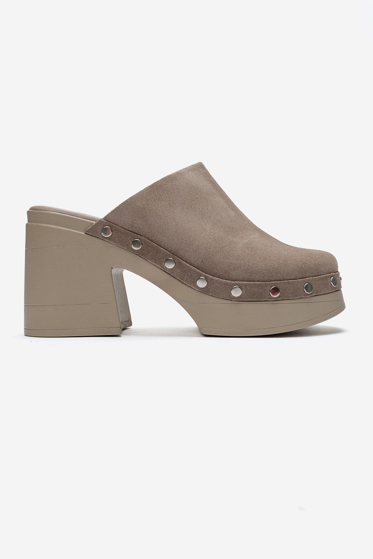 BELLUNE - Taupe Genuine Leather Platform Block Heel Mule (Women)