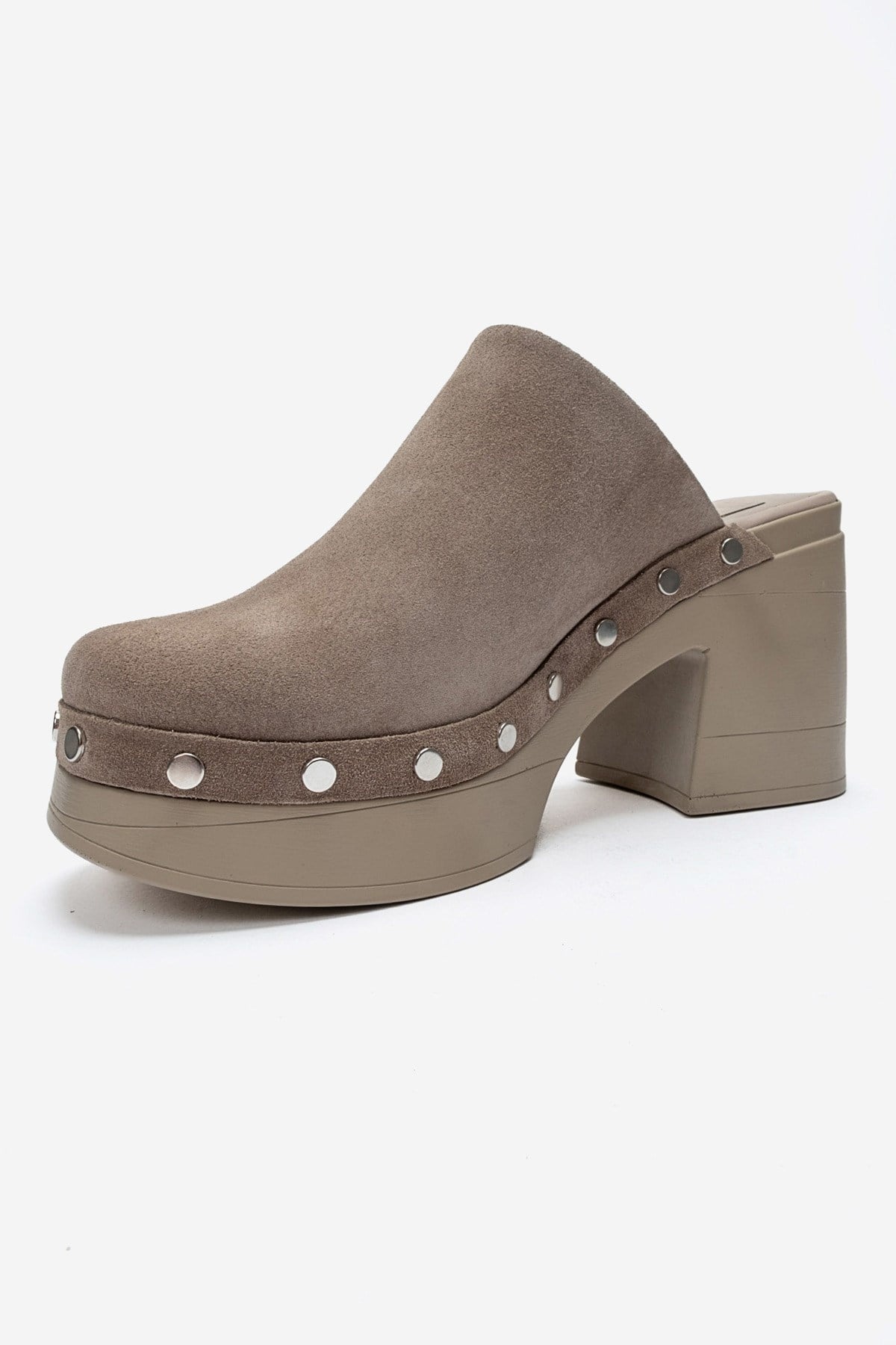 BELLUNE - Taupe Genuine Leather Platform Block Heel Mule (Women)