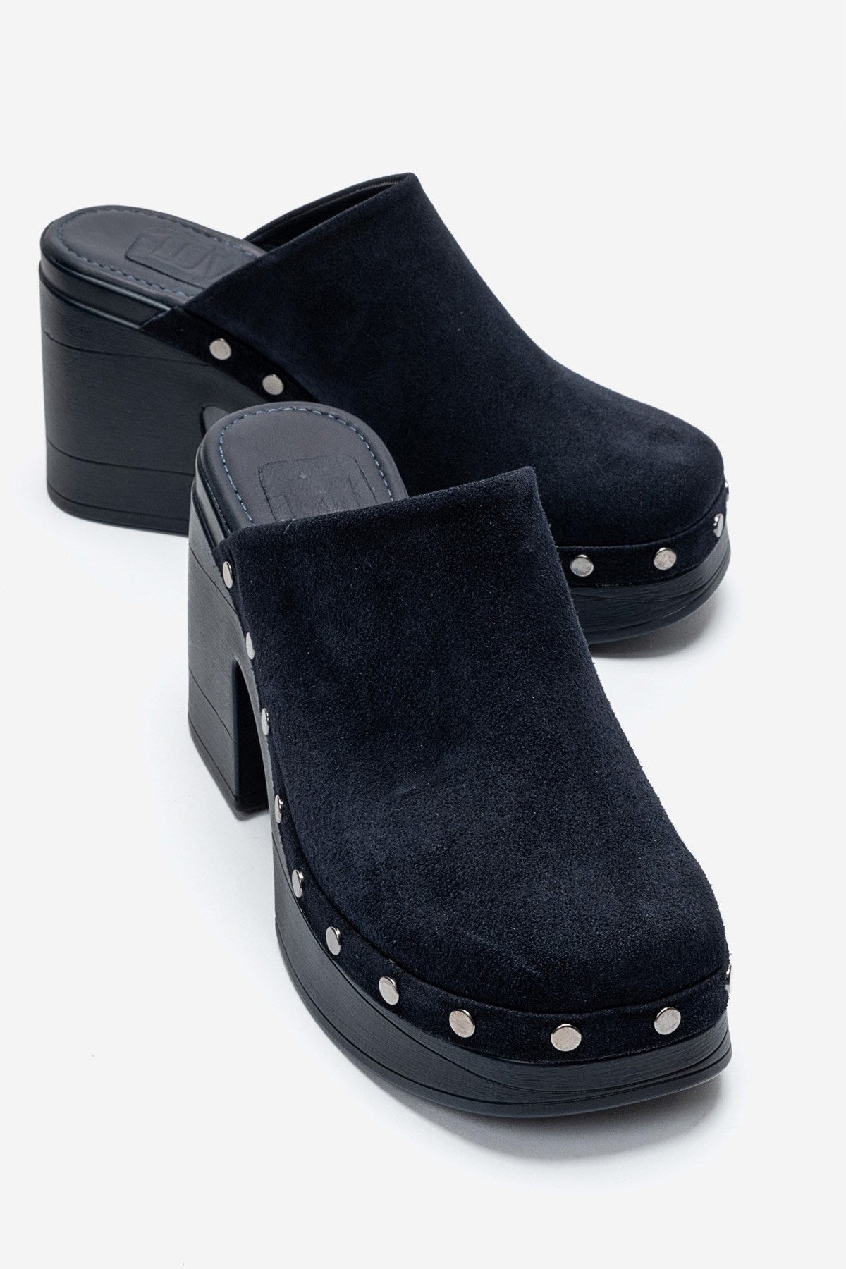 BELLUNE - Navy Genuine Leather Platform Block Heel Mule (Women)