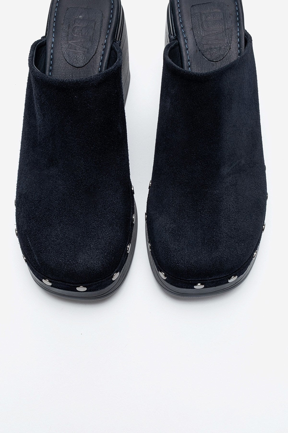 BELLUNE - Navy Genuine Leather Platform Block Heel Mule (Women)