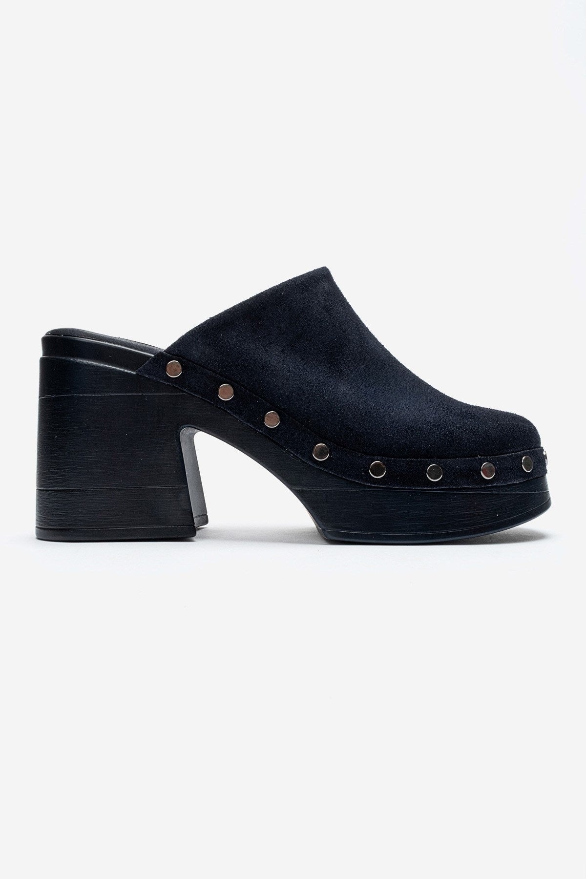 BELLUNE - Navy Genuine Leather Platform Block Heel Mule (Women)