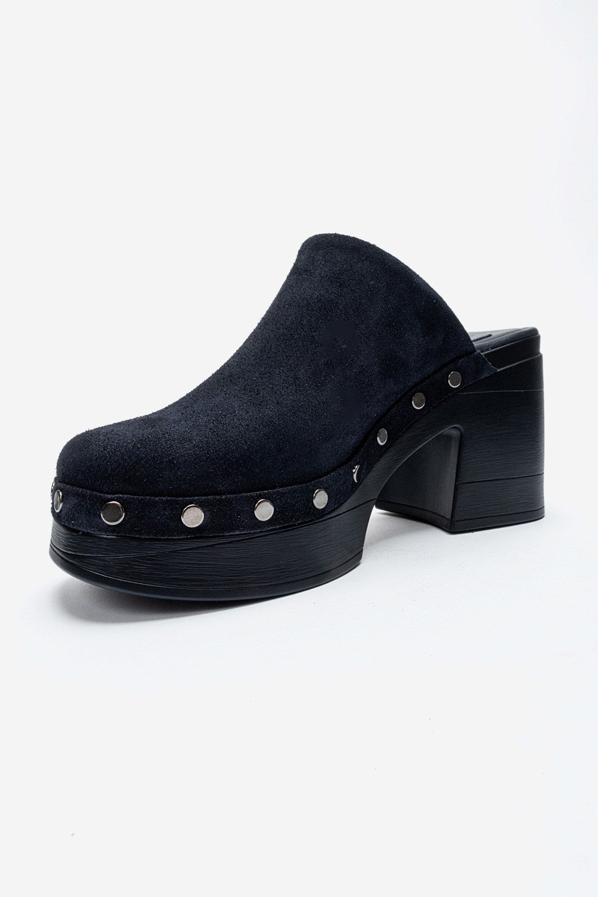 BELLUNE - Navy Genuine Leather Platform Block Heel Mule (Women)