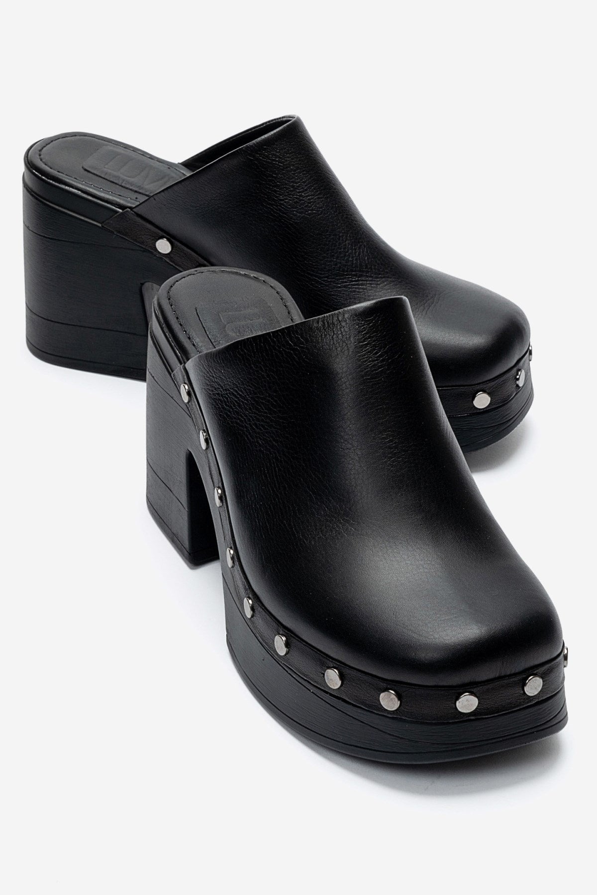 BELLUNE - Black Genuine Leather Platform Block Heel Mule (Women)