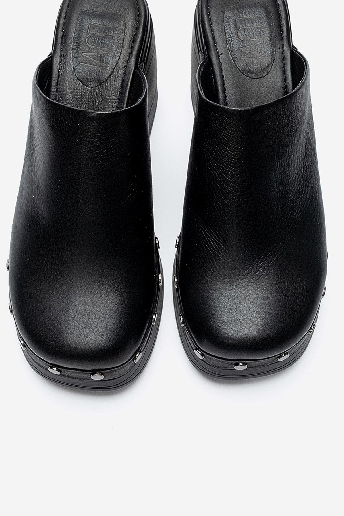 BELLUNE - Black Genuine Leather Platform Block Heel Mule (Women)