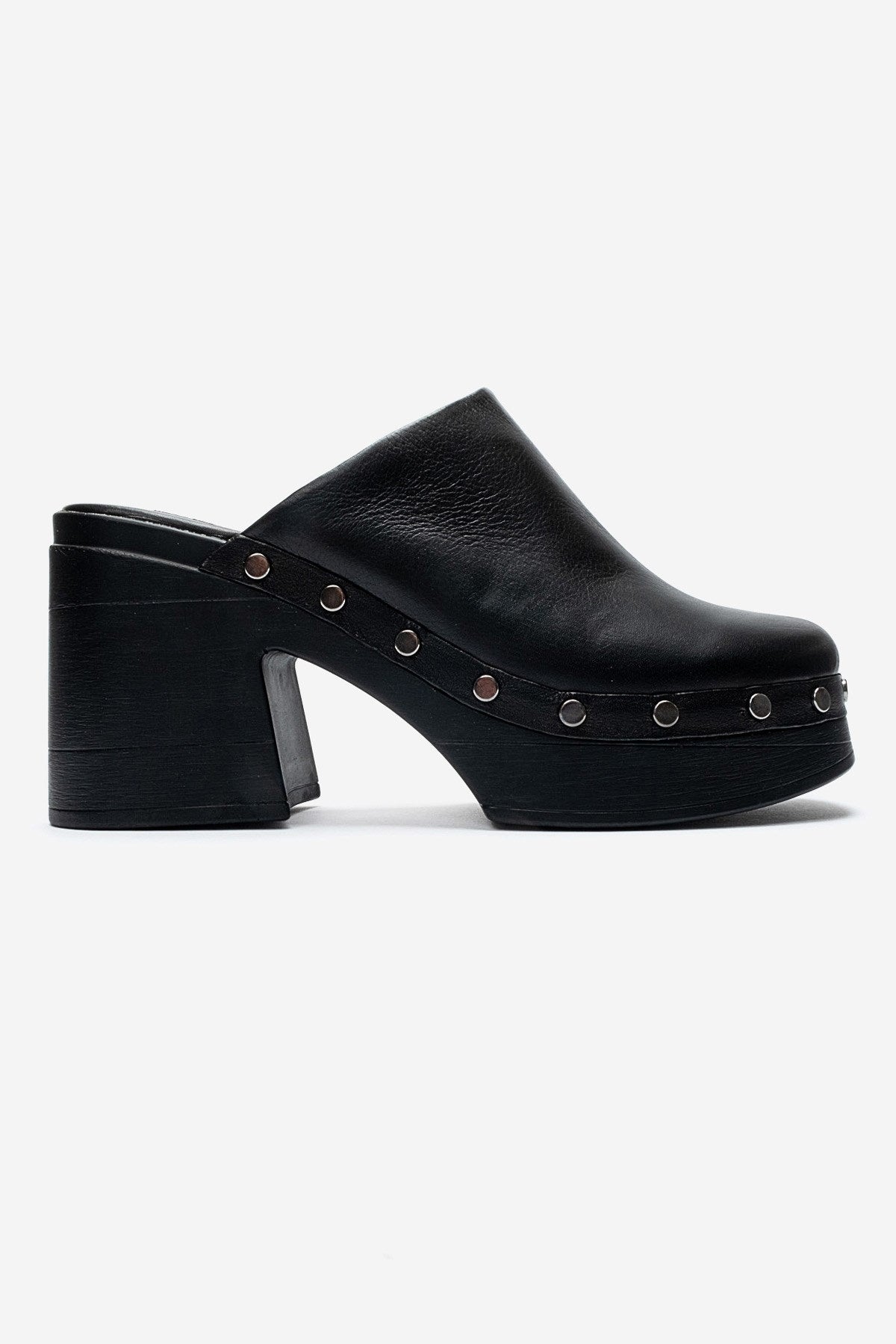 BELLUNE - Black Genuine Leather Platform Block Heel Mule (Women)