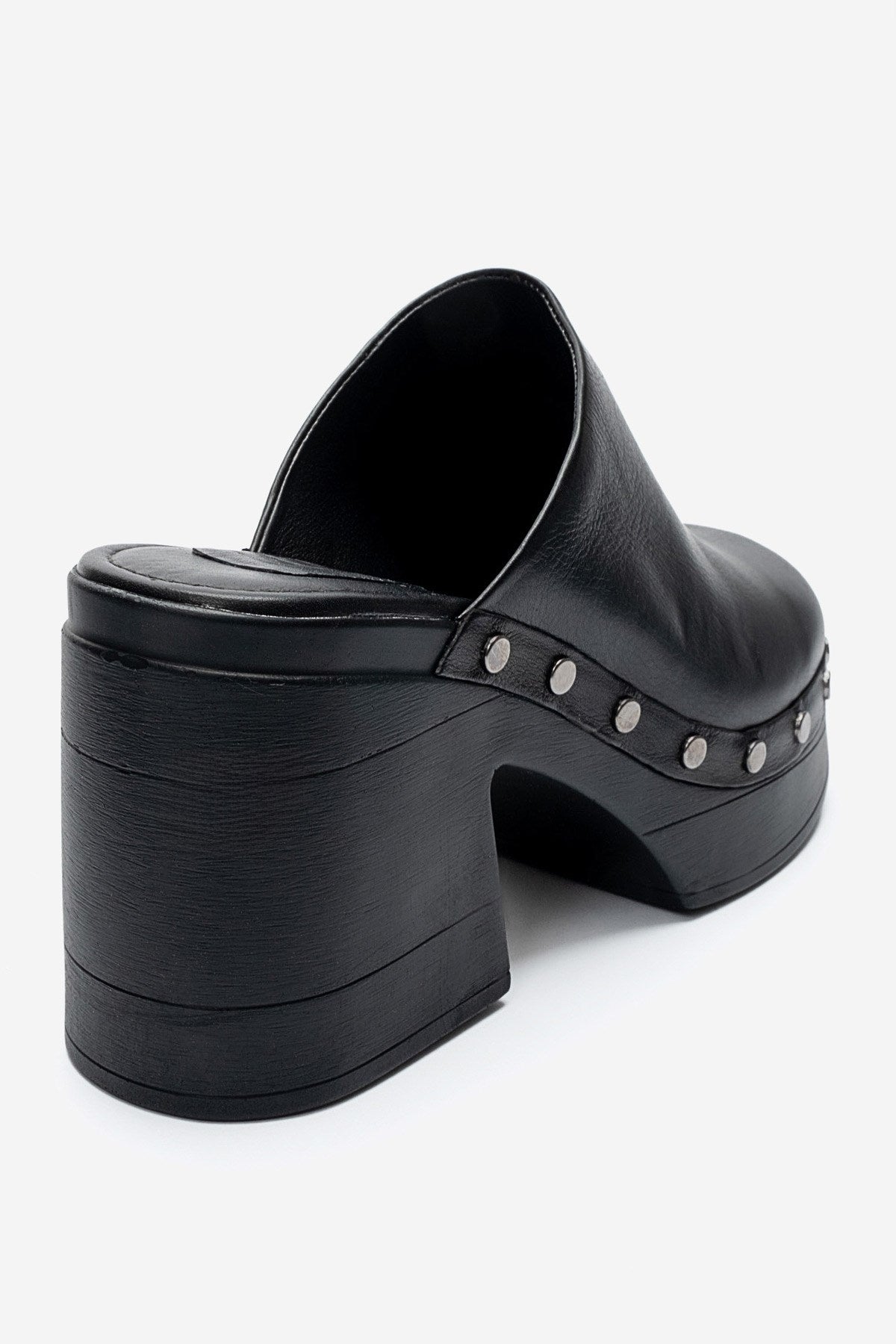 BELLUNE - Black Genuine Leather Platform Block Heel Mule (Women)