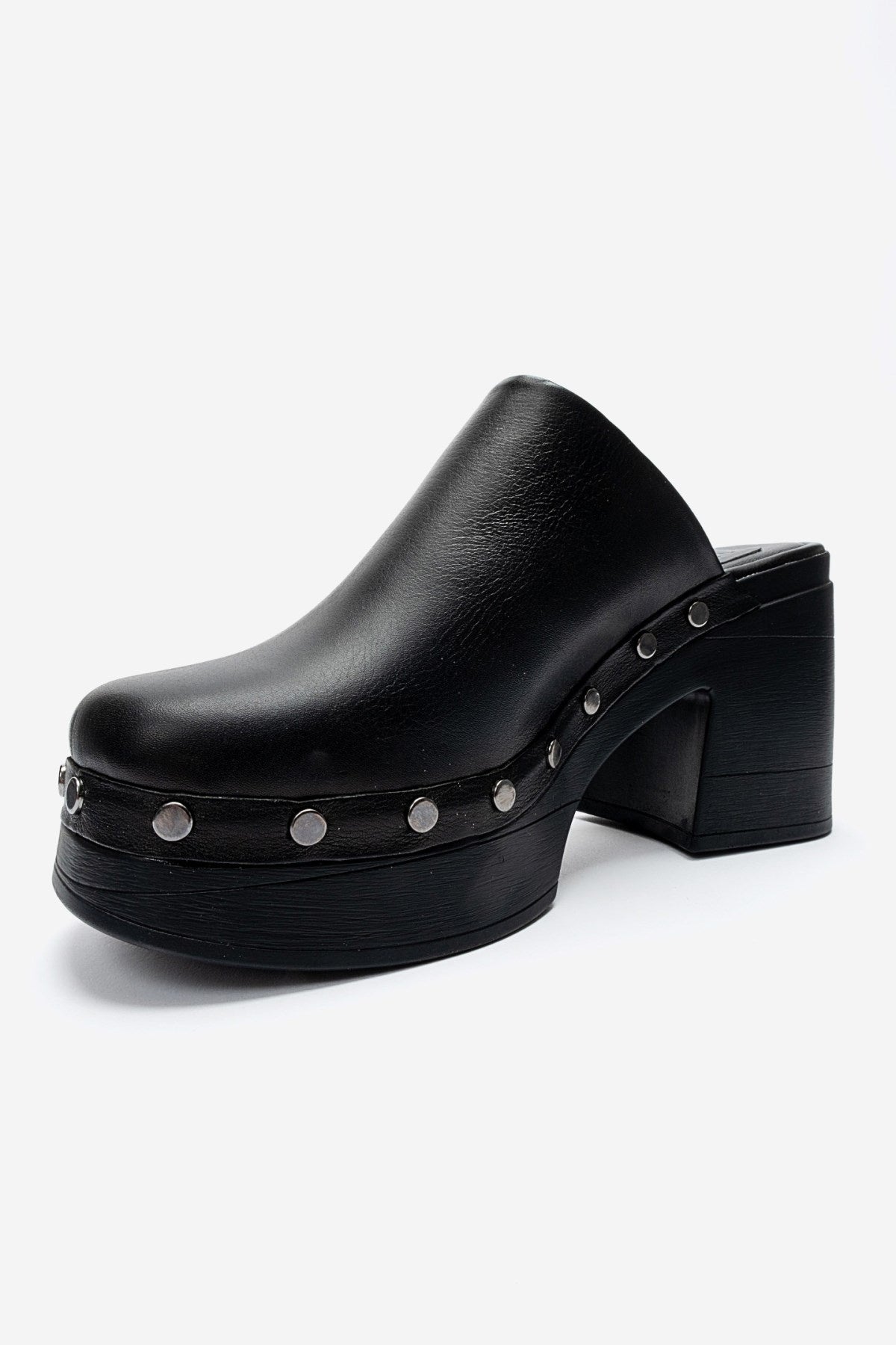 BELLUNE - Black Genuine Leather Platform Block Heel Mule (Women)