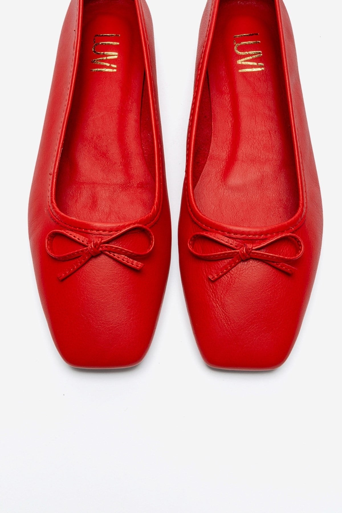 Sosa - Red Genuine Leather Square Toe Bow Ballet Flat (Women)