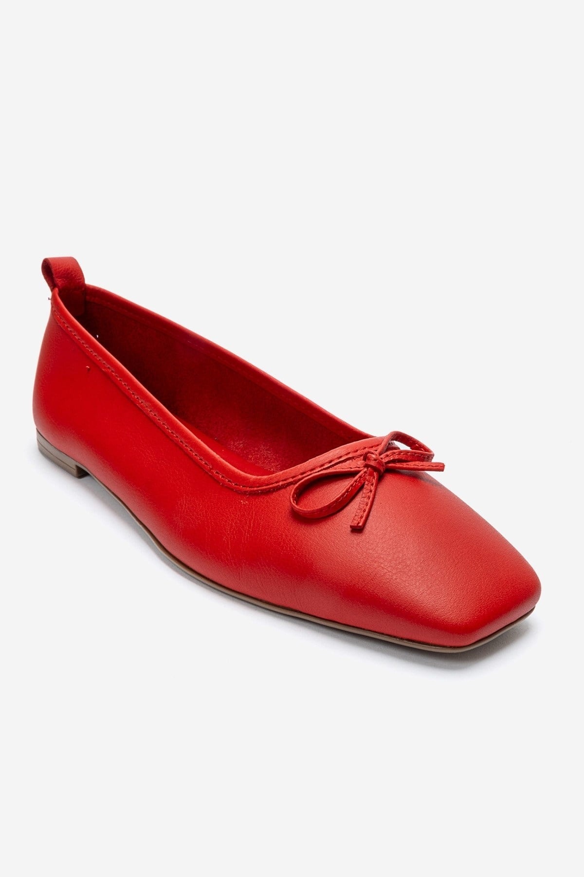 Sosa - Red Genuine Leather Square Toe Bow Ballet Flat (Women)