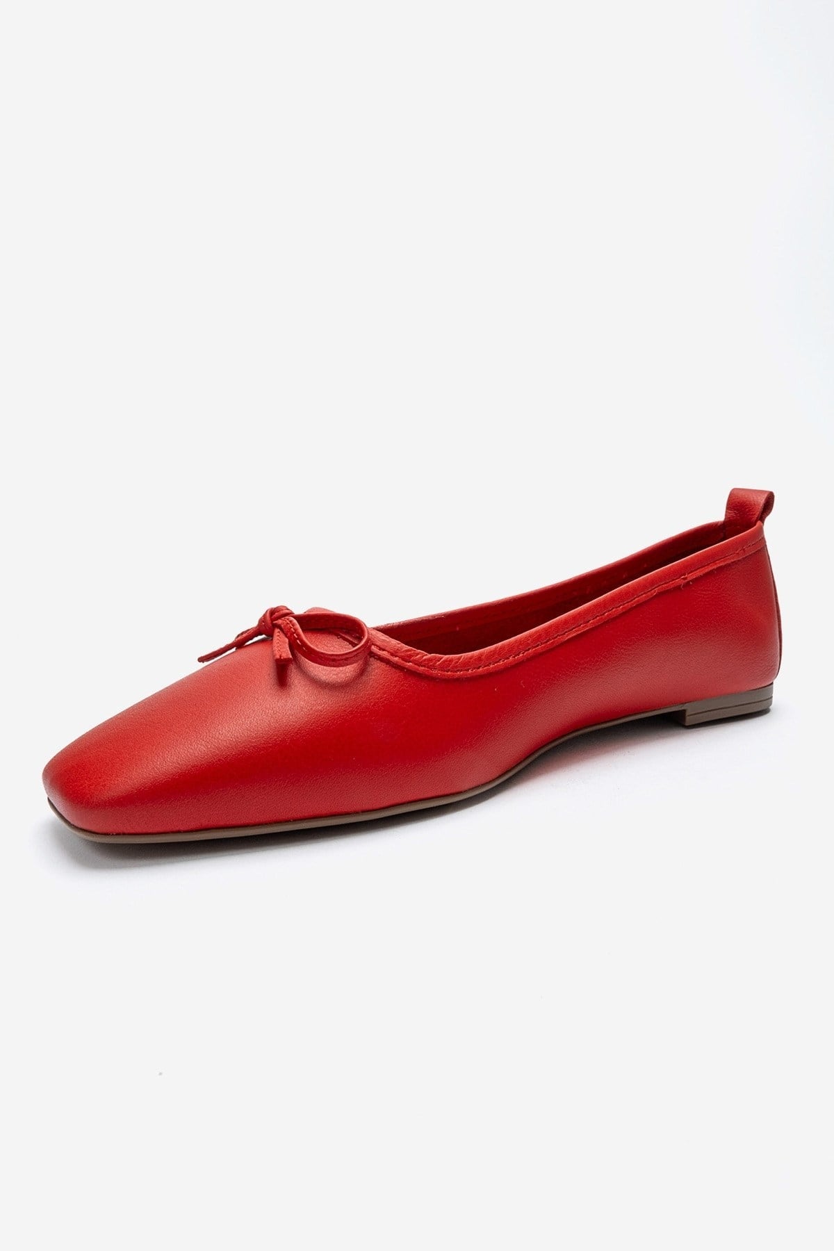 Sosa - Red Genuine Leather Square Toe Bow Ballet Flat (Women)