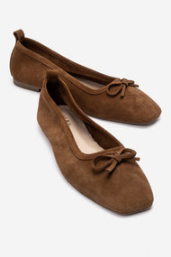 Sosa - Cognac Genuine Leather Square Toe Bow Ballet Flat (Women)